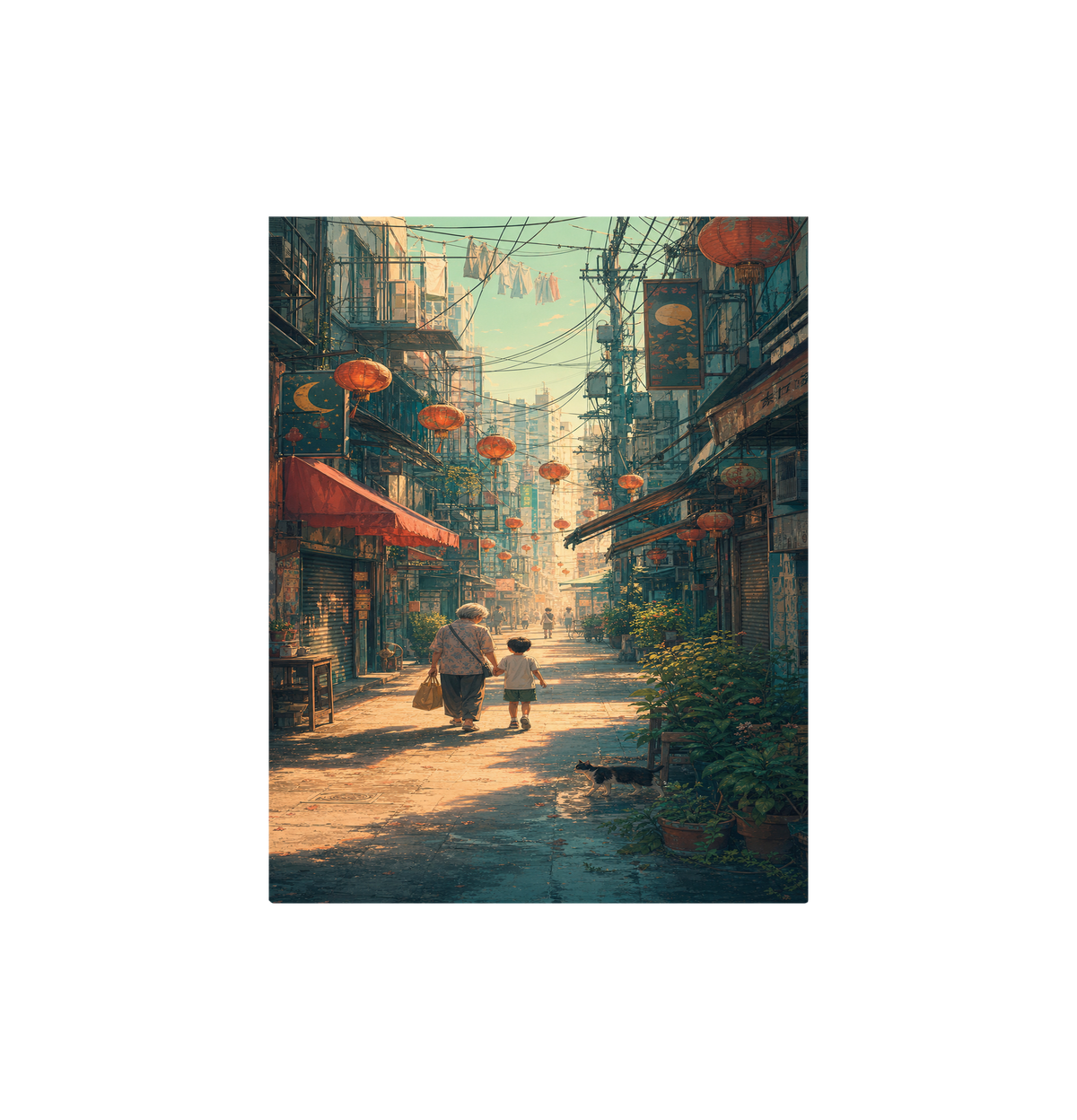 Sheung Wan Lantern Morning Alley Wall Art Print