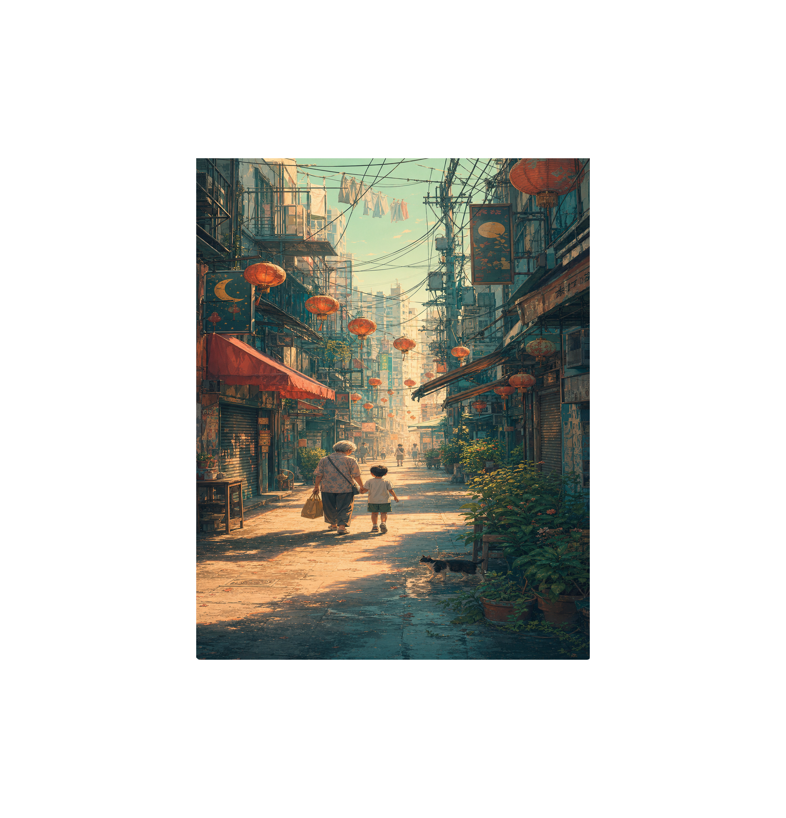 Sheung Wan Lantern Morning Alley Wall Art Print