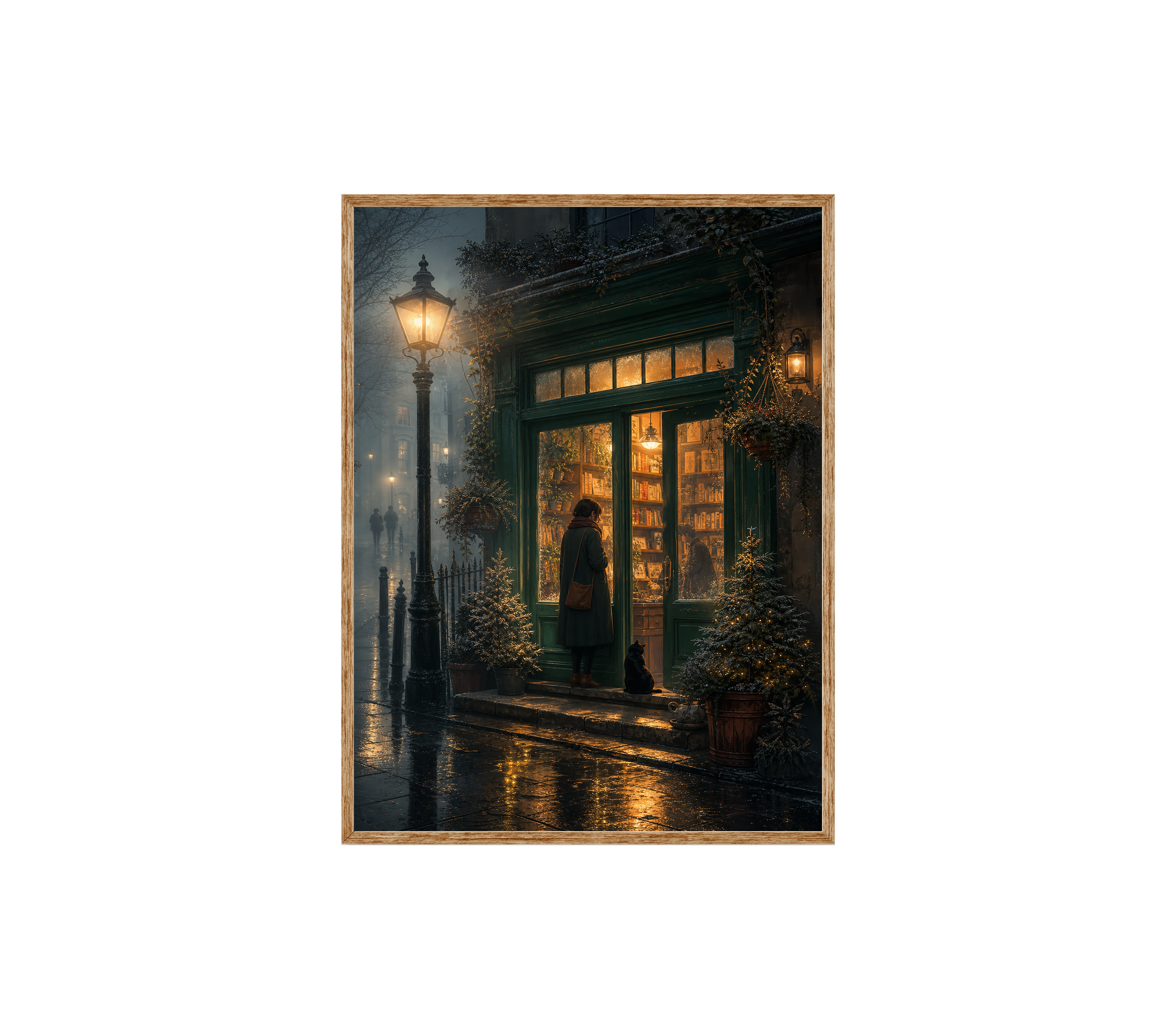 Edinburgh Lamp Post Bookstore Rain Wall Art Print-thumbmail-6