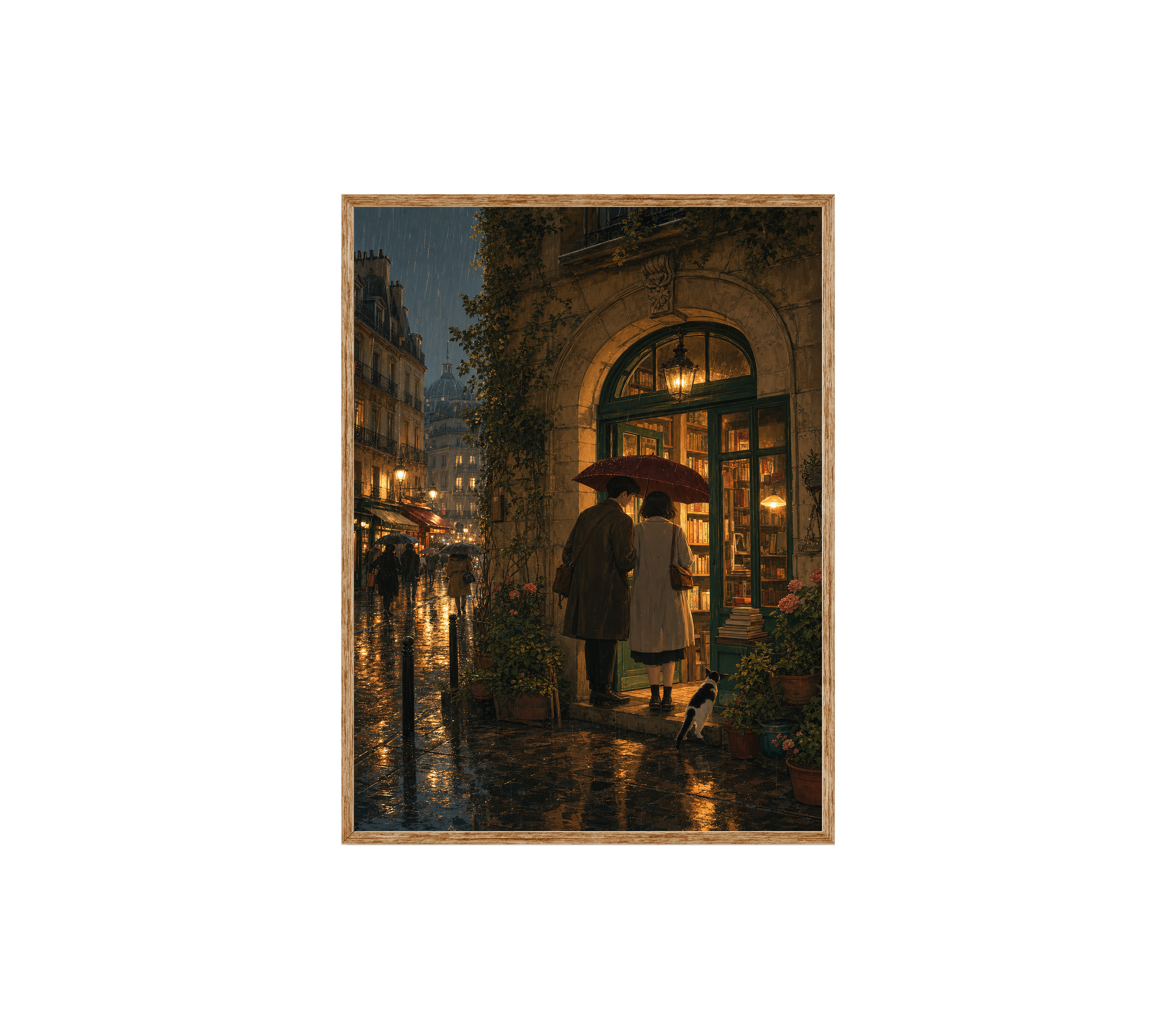 Paris Umbrella Bookstore Night Wall Art Print-thumbmail-6