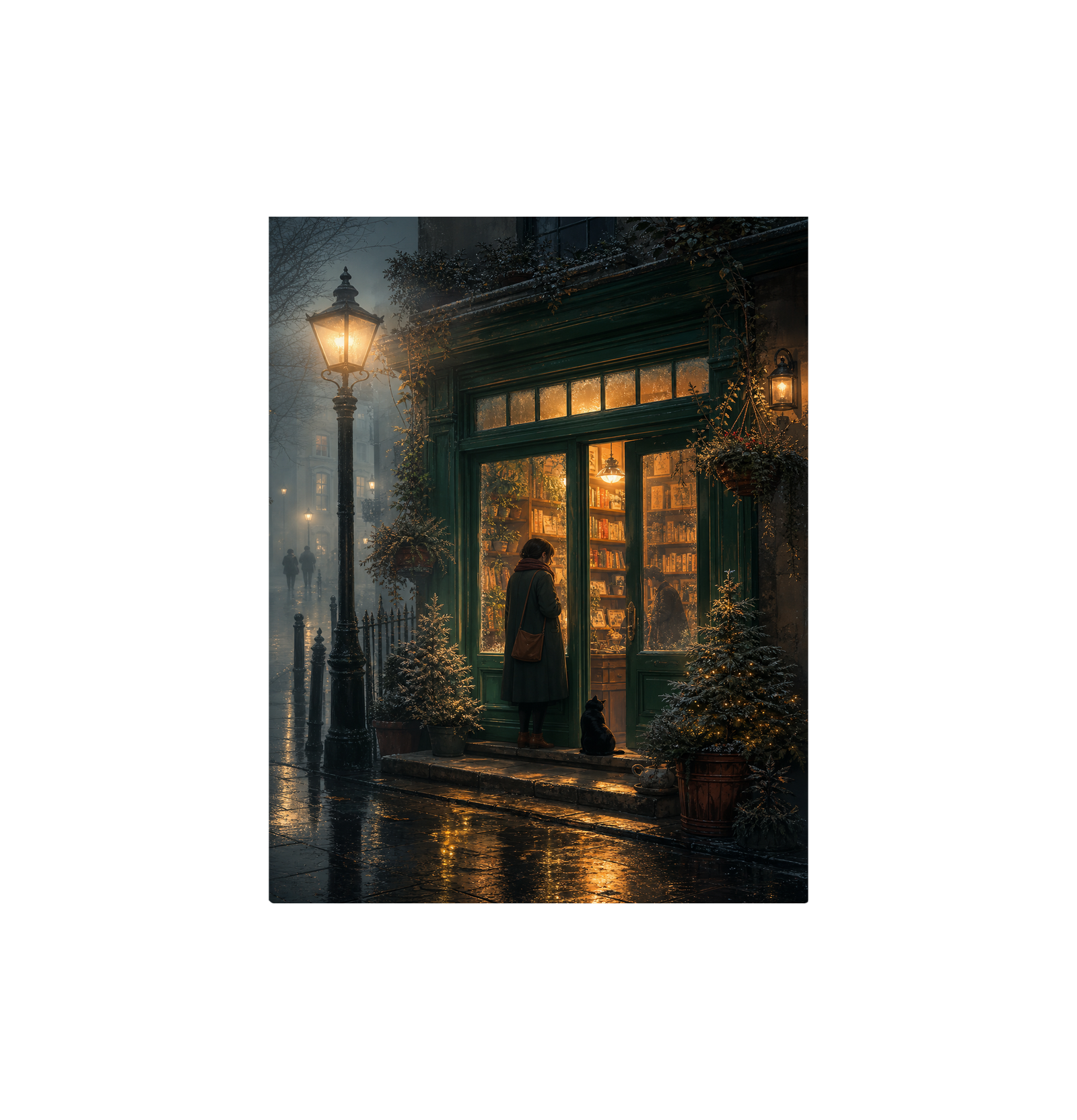 Edinburgh Lamp Post Bookstore Rain Wall Art Print