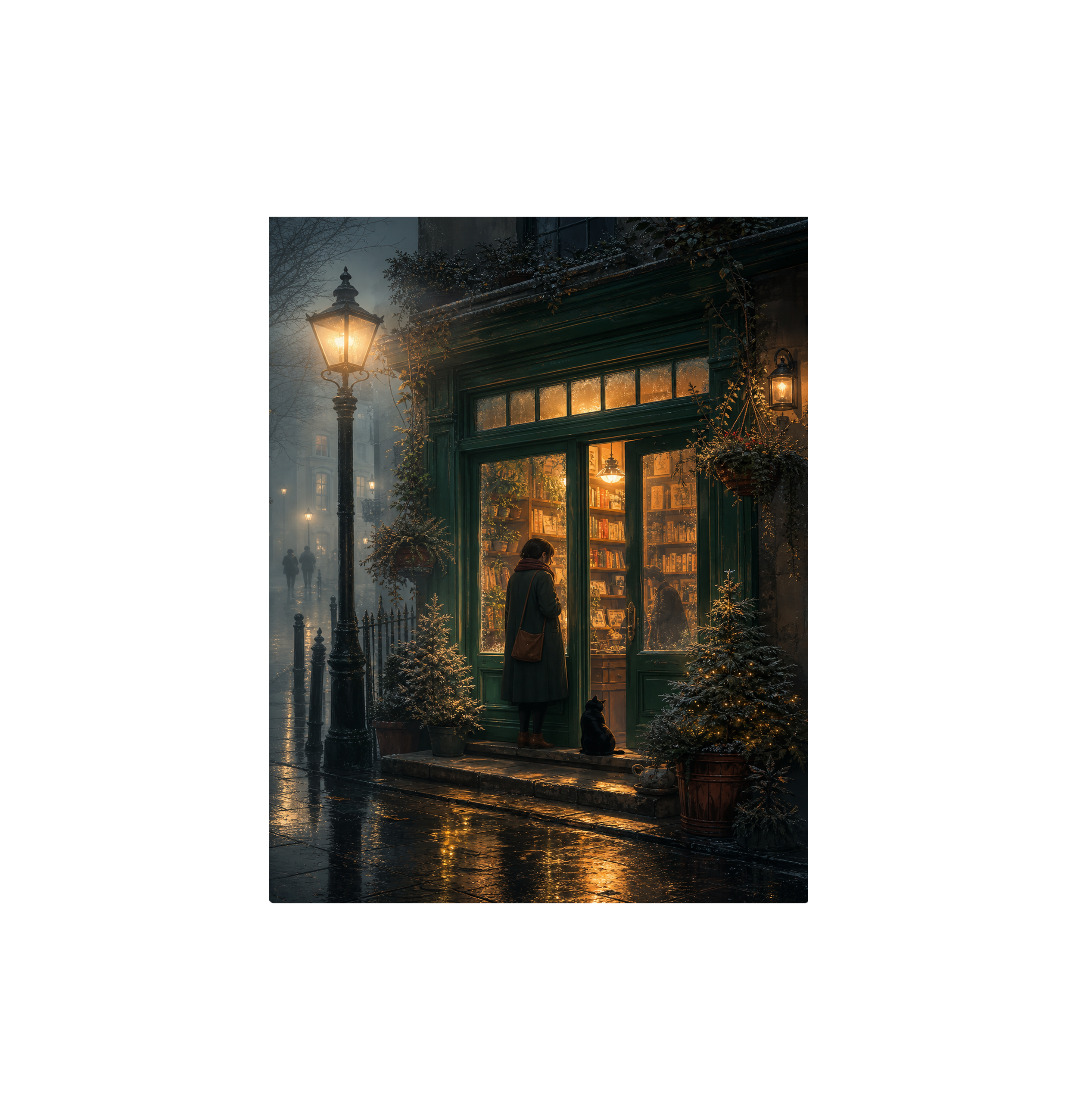 Edinburgh Lamp Post Bookstore Rain Wall Art Print