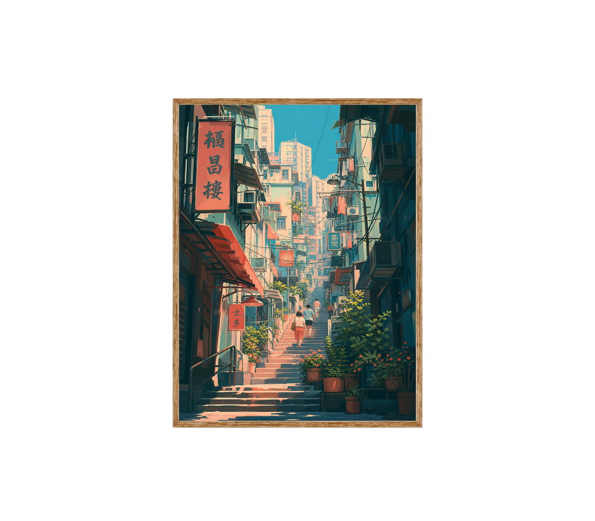 Sheung Wan Hong Kong Hillside Stairs Wall Art Print poster original preview