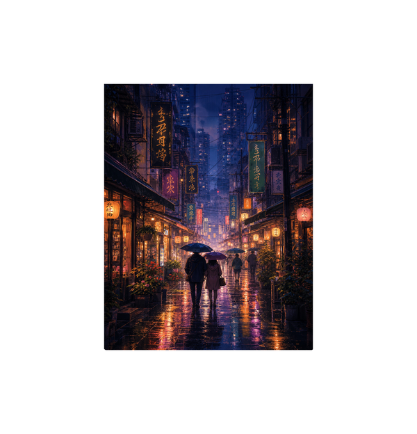 Mong Kok Night Market Rain Wall Art Print