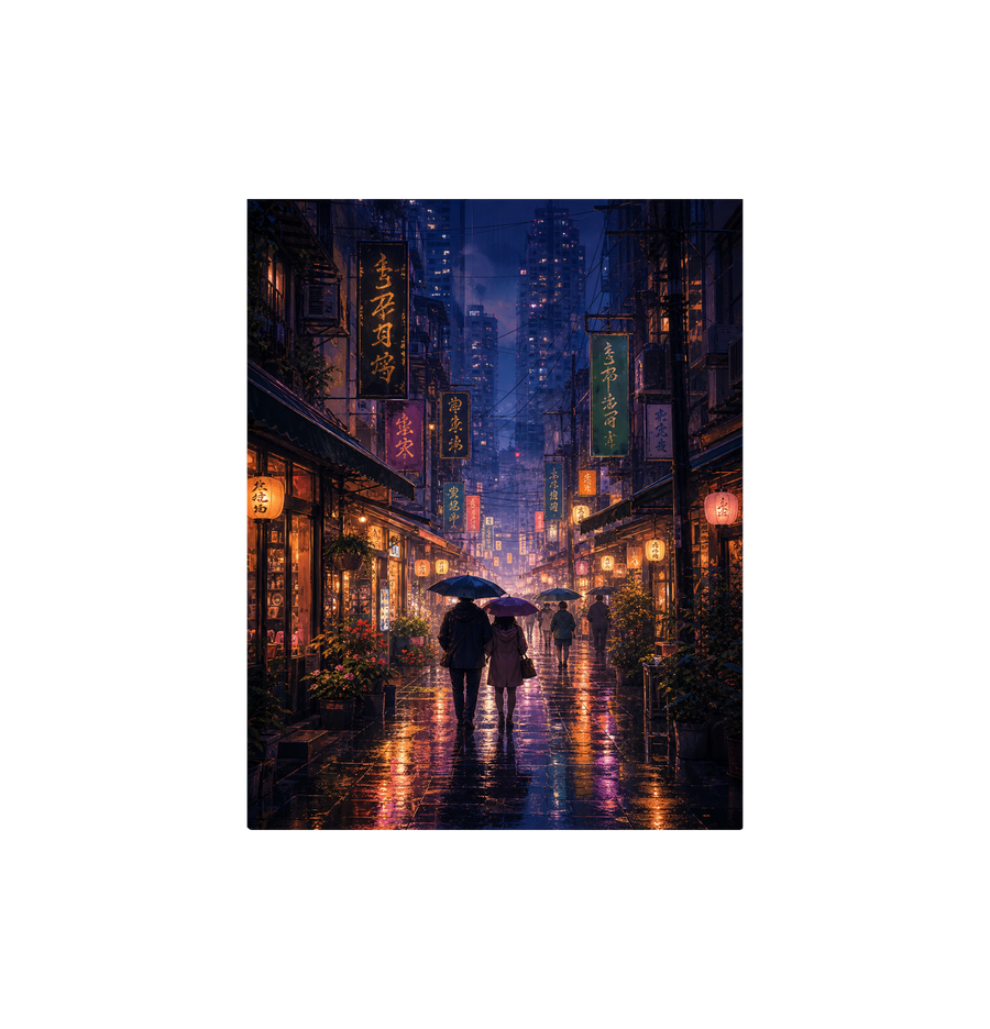 Mong Kok Night Market Rain Wall Art Print