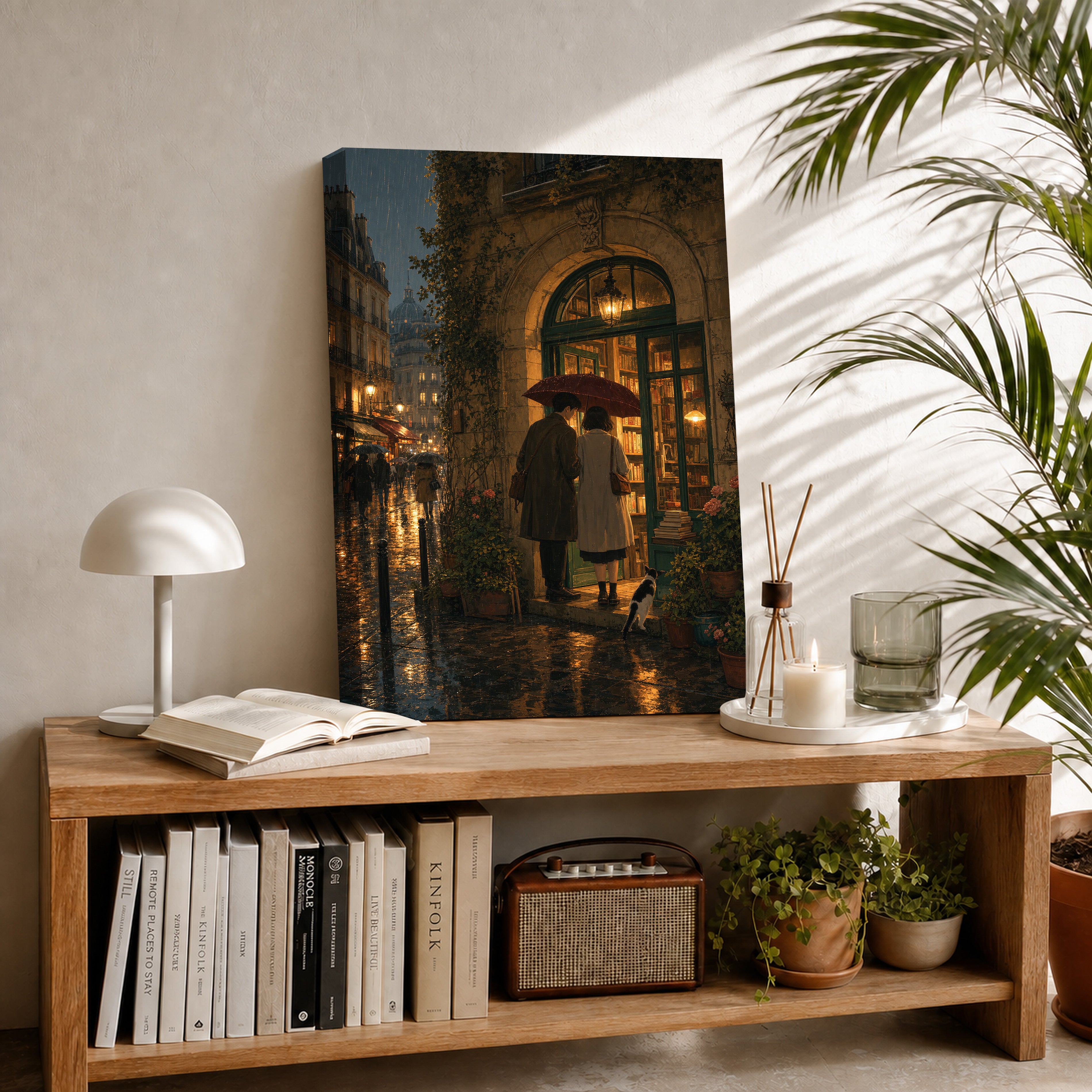 Paris Umbrella Bookstore Night Wall Art Print-thumbmail-2