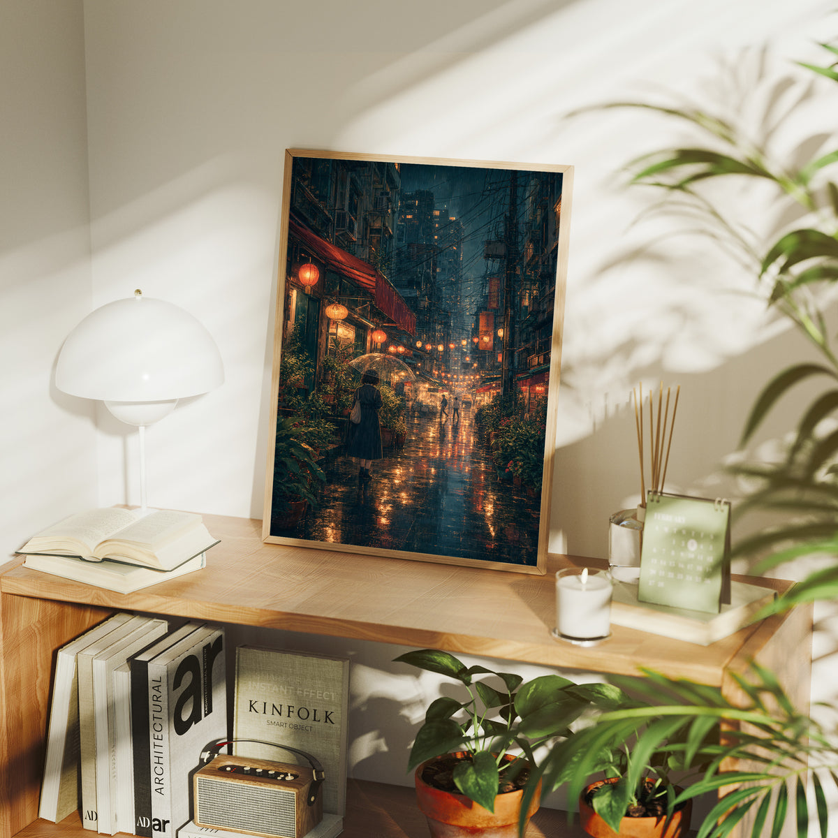 Kowloon Lantern Rain Alley Wall Art Print