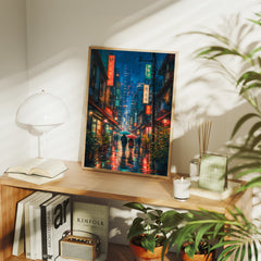 Shinjuku Neon Rain Street Wall Art Print