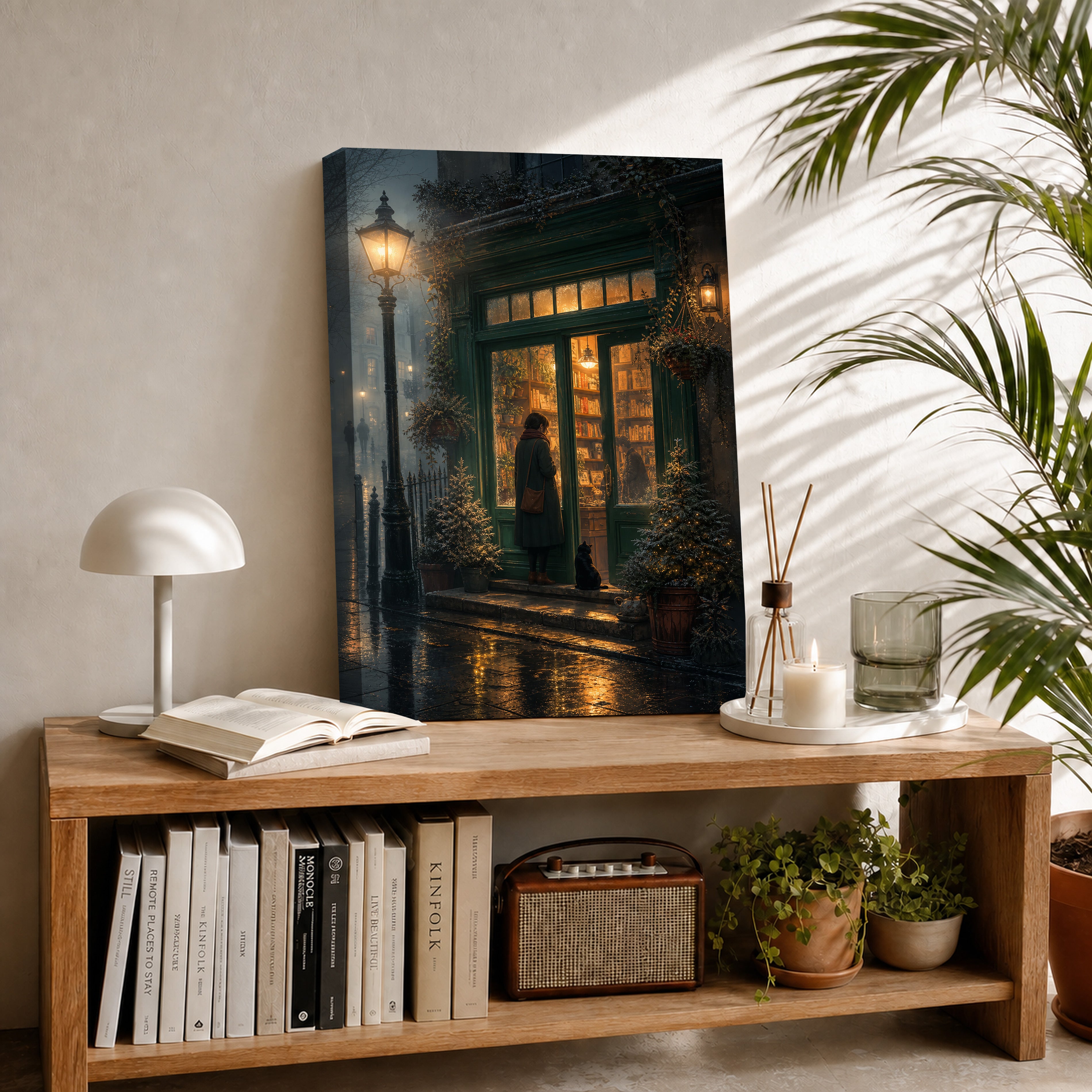 Edinburgh Lamp Post Bookstore Rain Wall Art Print-thumbmail-2