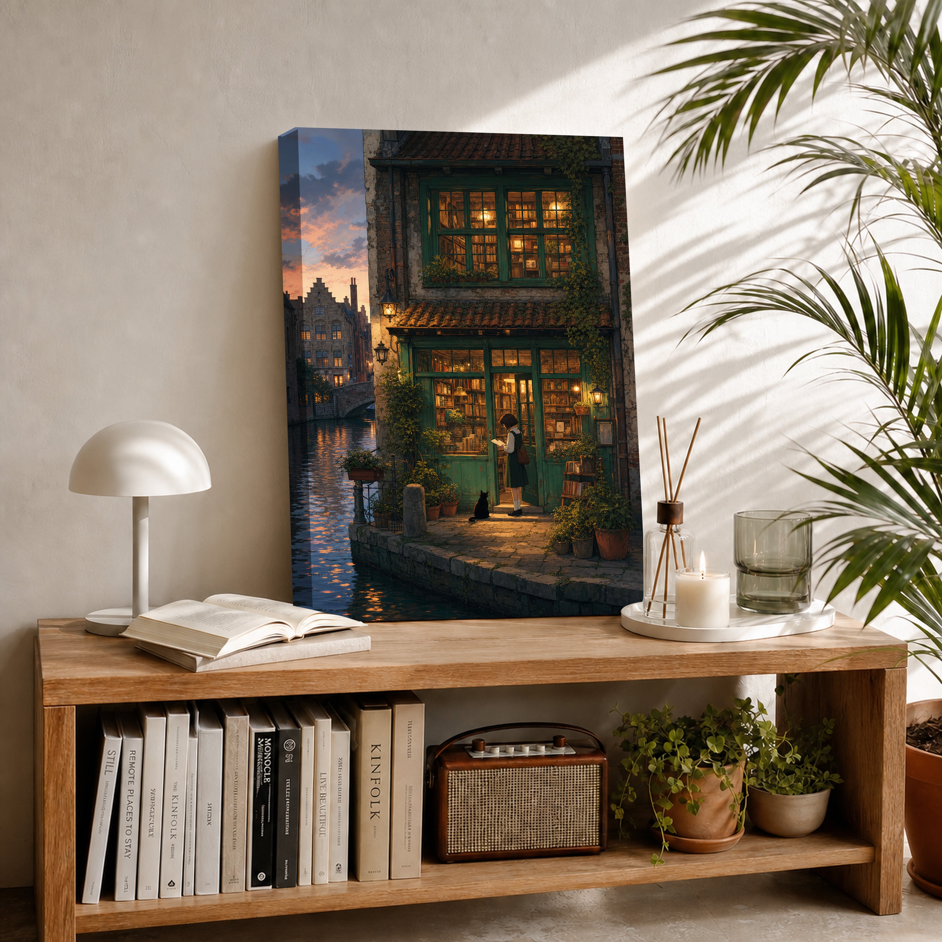 Amsterdam Canal Bookstore Twilight Wall Art Print-thumbmail-2