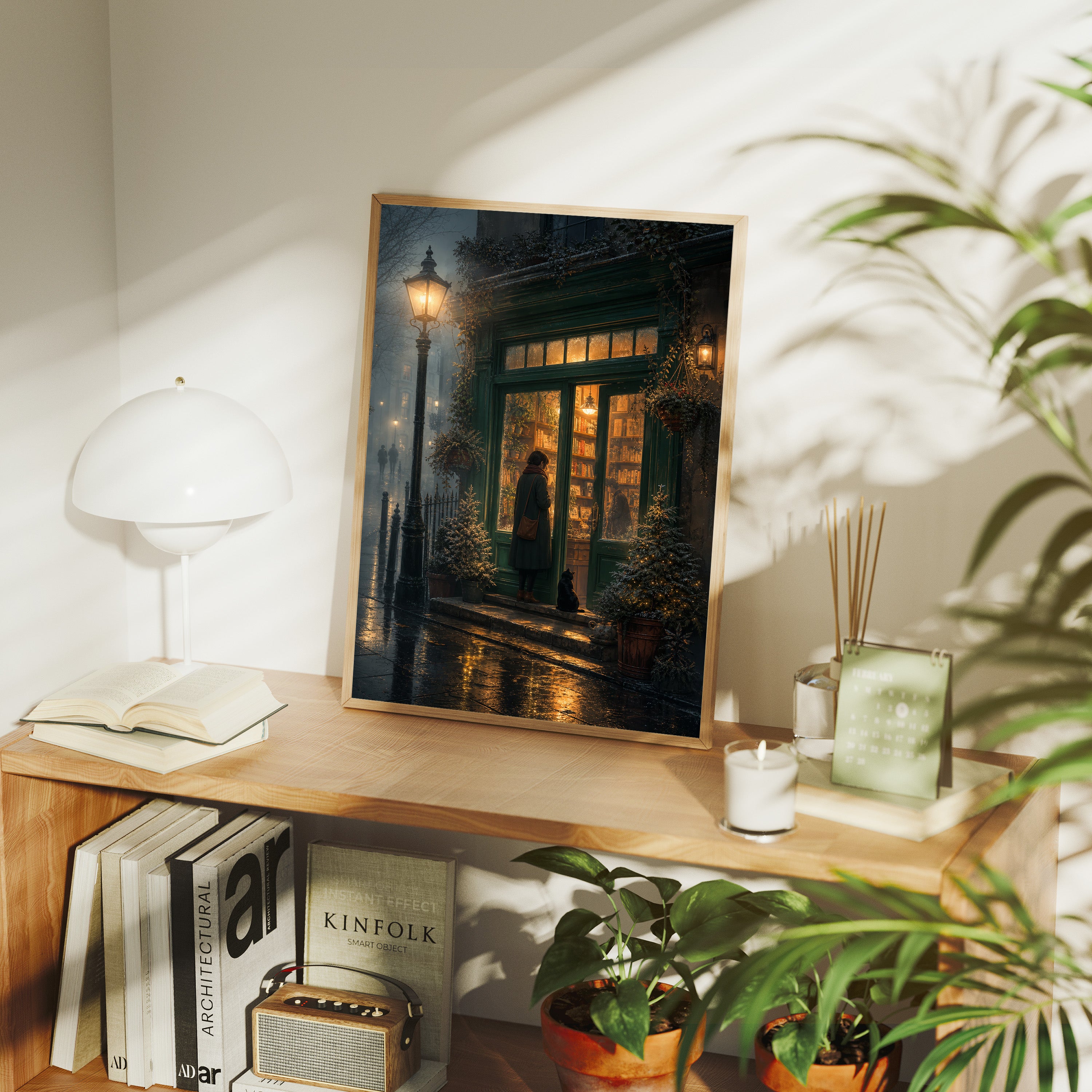 Edinburgh Lamp Post Bookstore Rain Wall Art Print-thumbmail-7