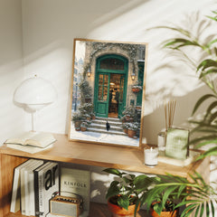 Bruges Snowy Green Door Bookstore Wall Art Print