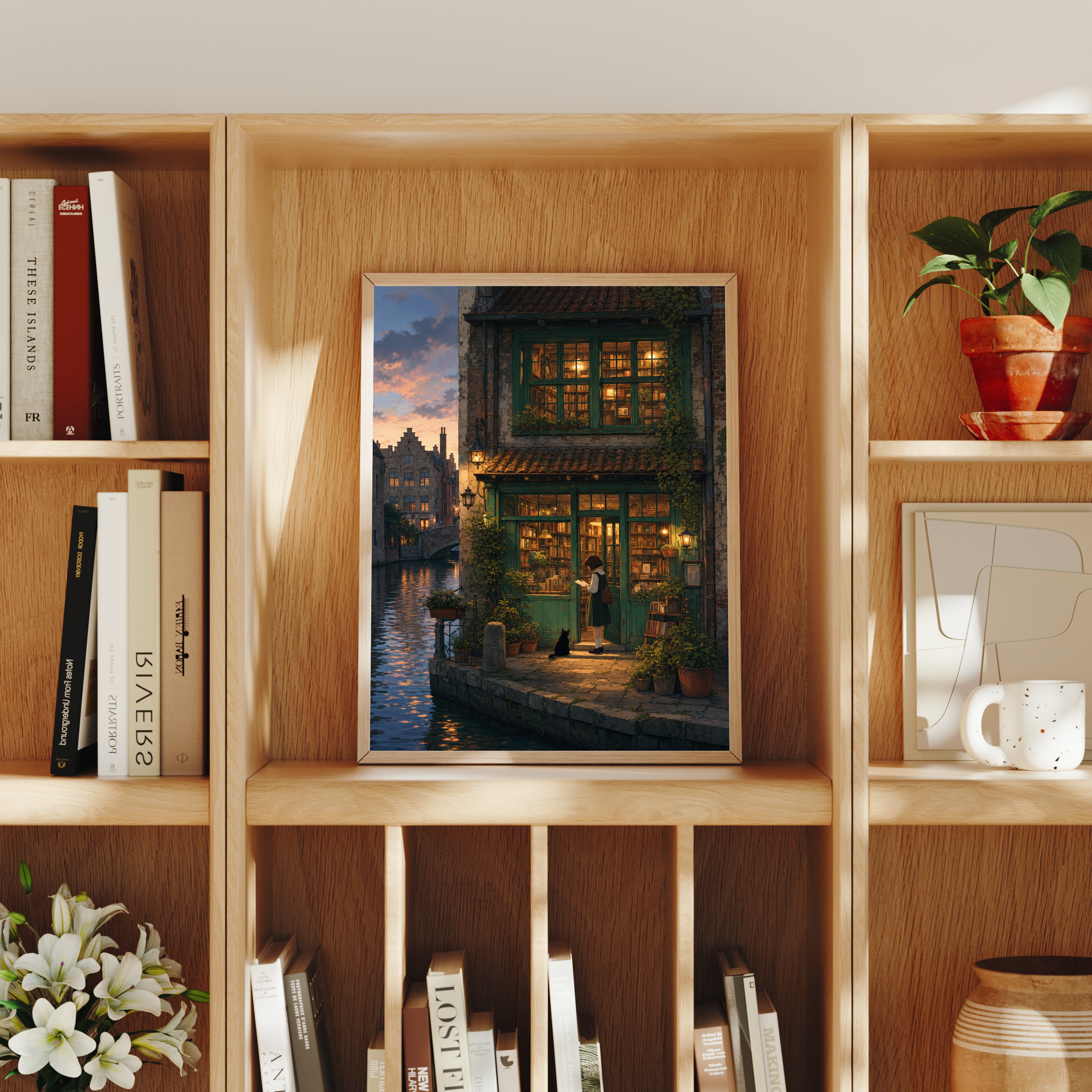 Amsterdam Canal Bookstore Twilight Wall Art Print-thumbmail-8