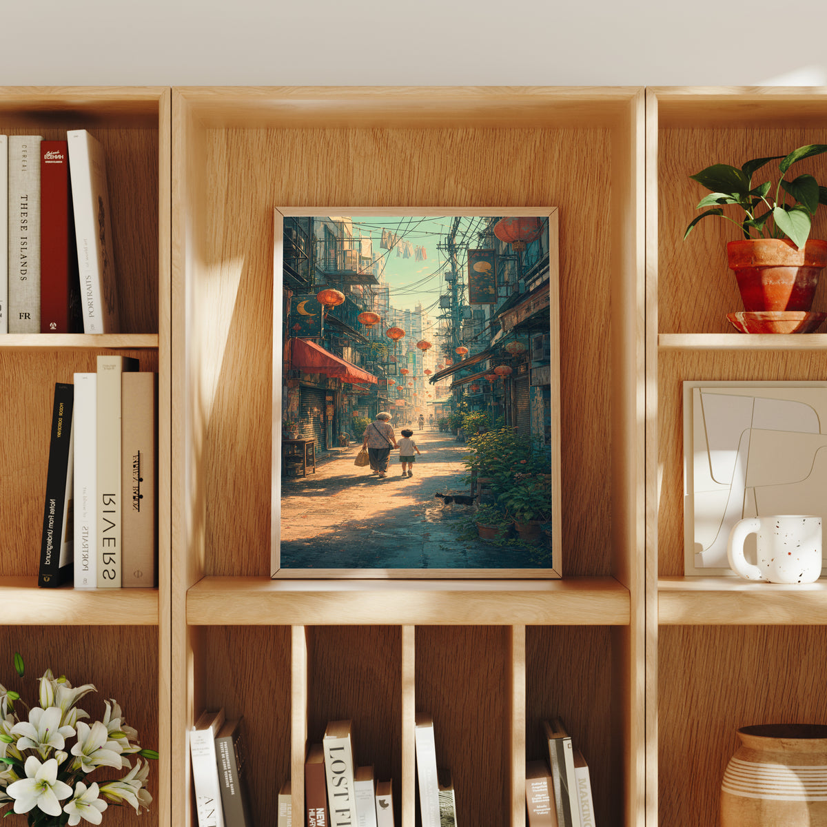 Sheung Wan Lantern Morning Alley Wall Art Print