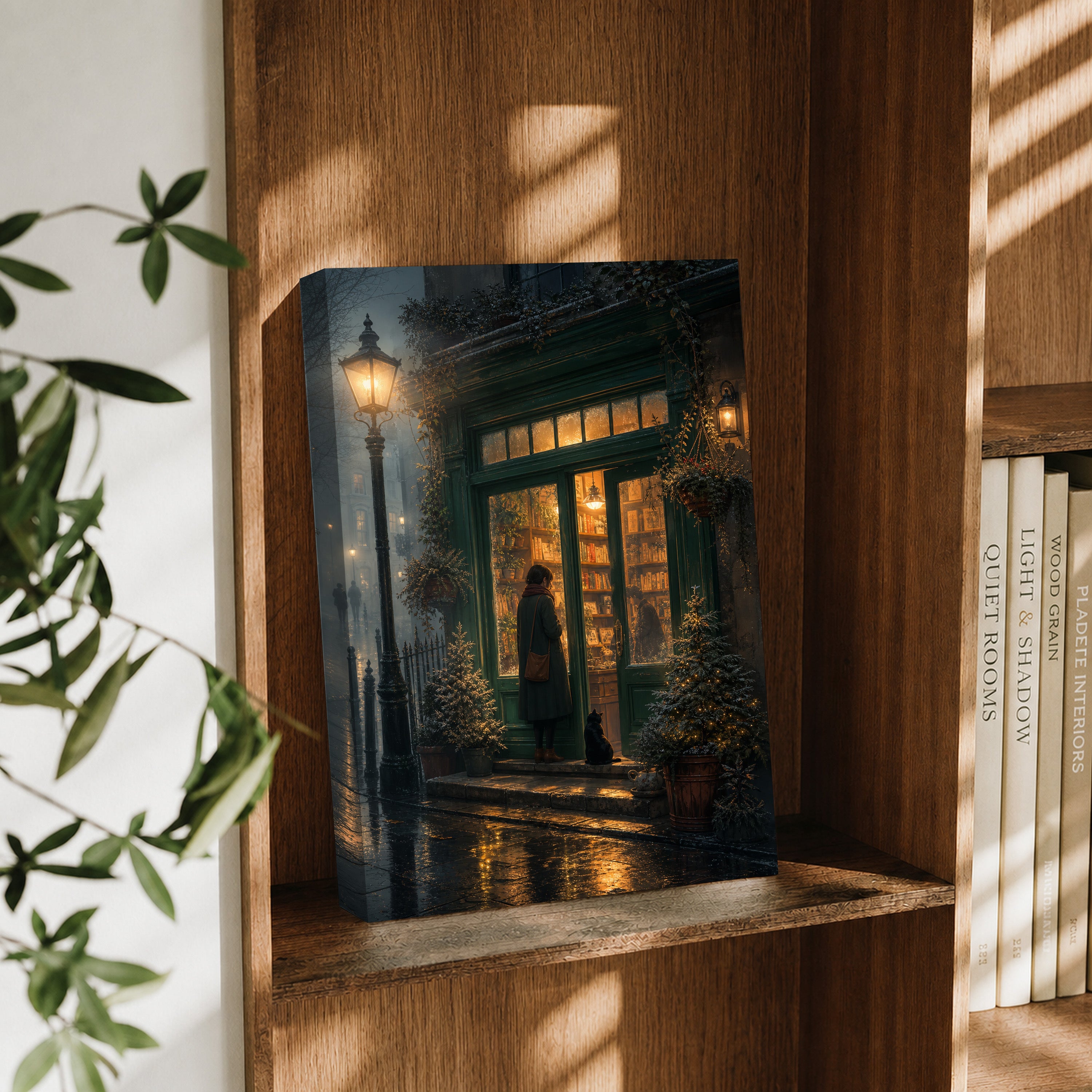 Edinburgh Lamp Post Bookstore Rain Wall Art Print-thumbmail-3