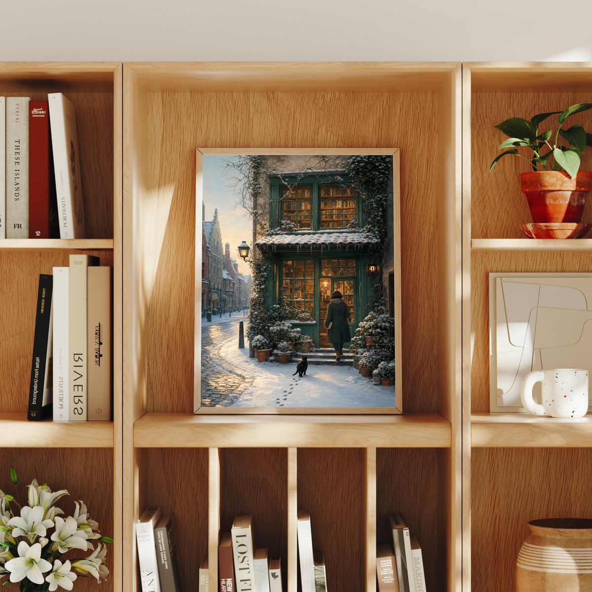 Amsterdam Snowy Bookstore Wall Art Print