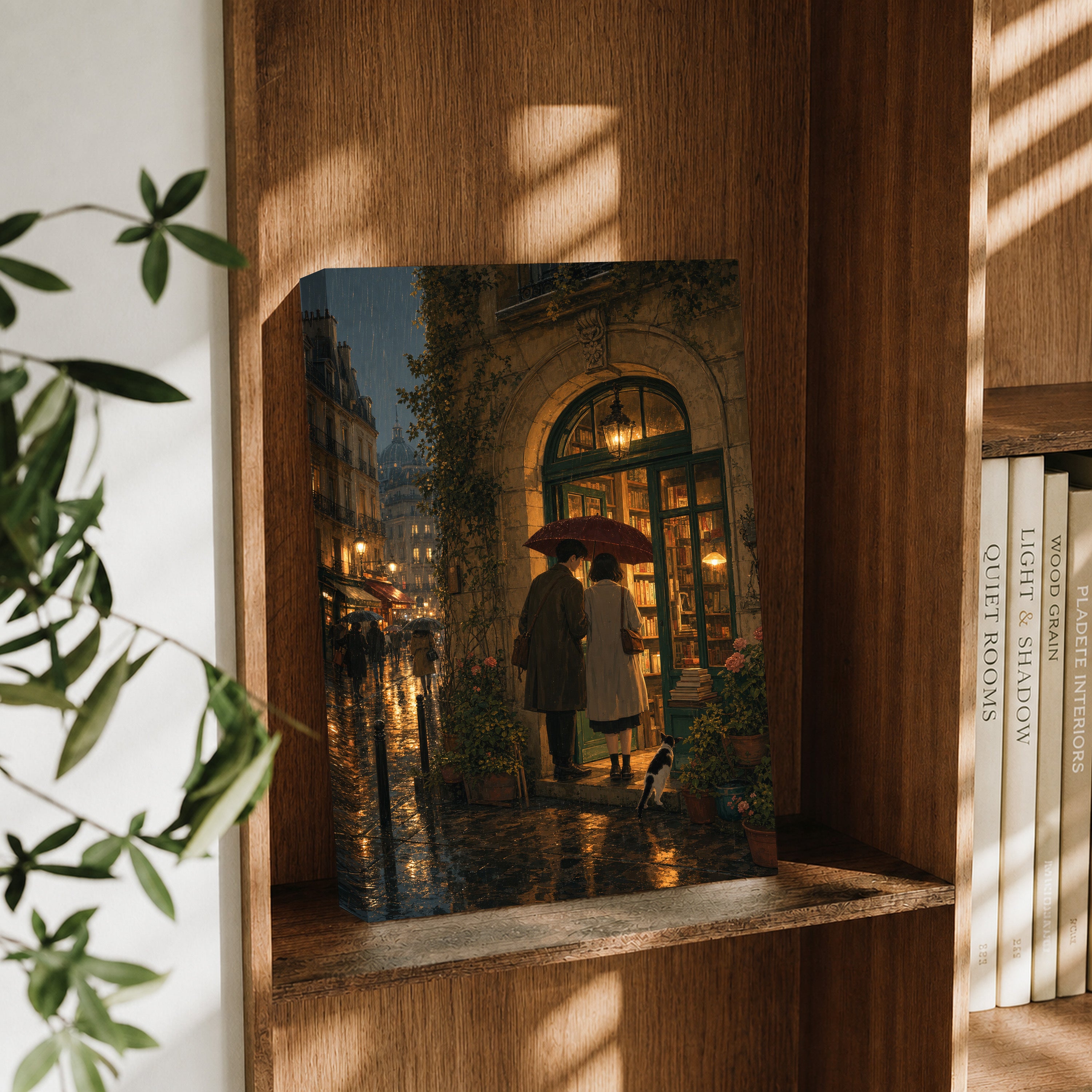 Paris Umbrella Bookstore Night Wall Art Print-thumbmail-3