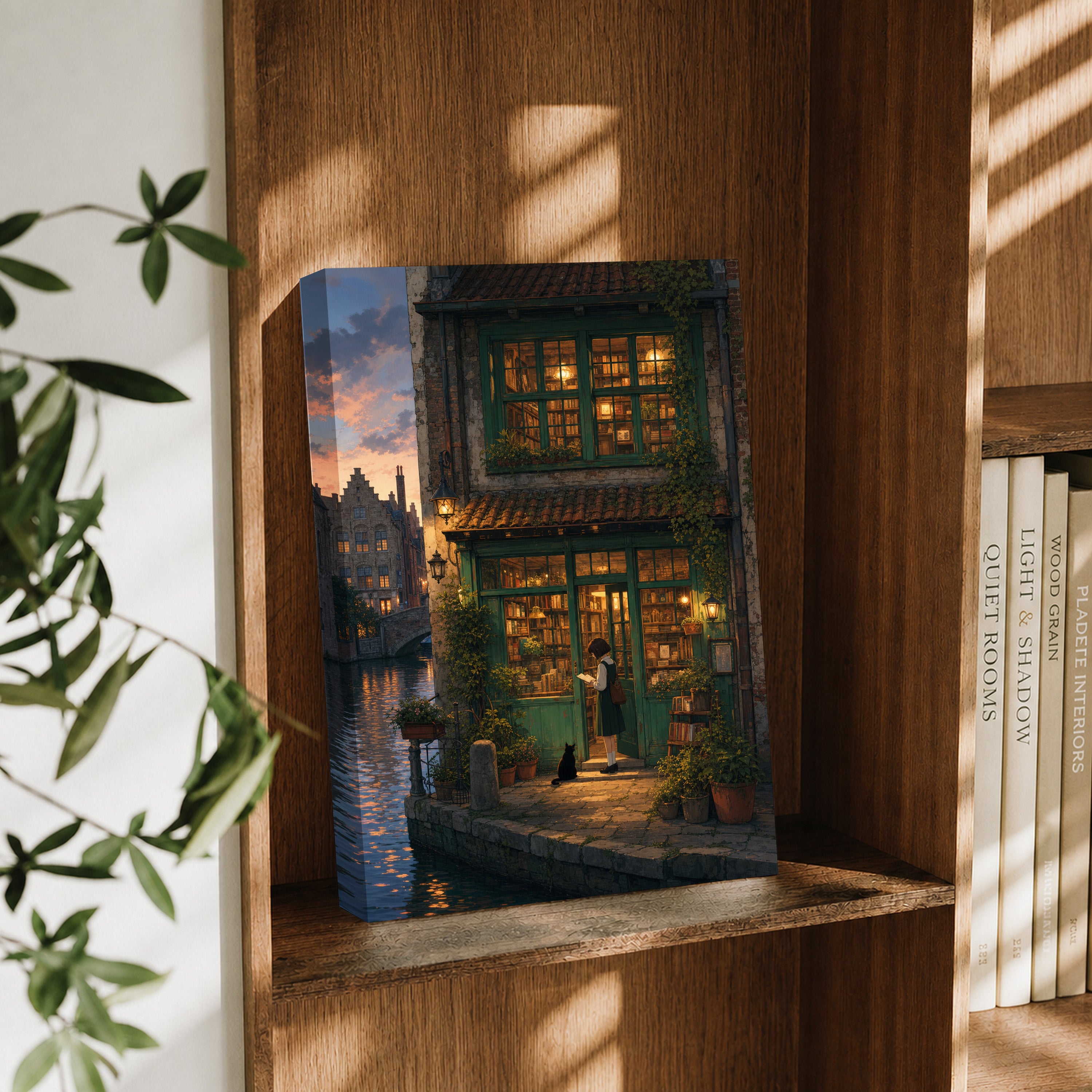 Amsterdam Canal Bookstore Twilight Wall Art Print-thumbmail-3