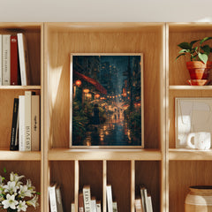 Kowloon Lantern Rain Alley Wall Art Print