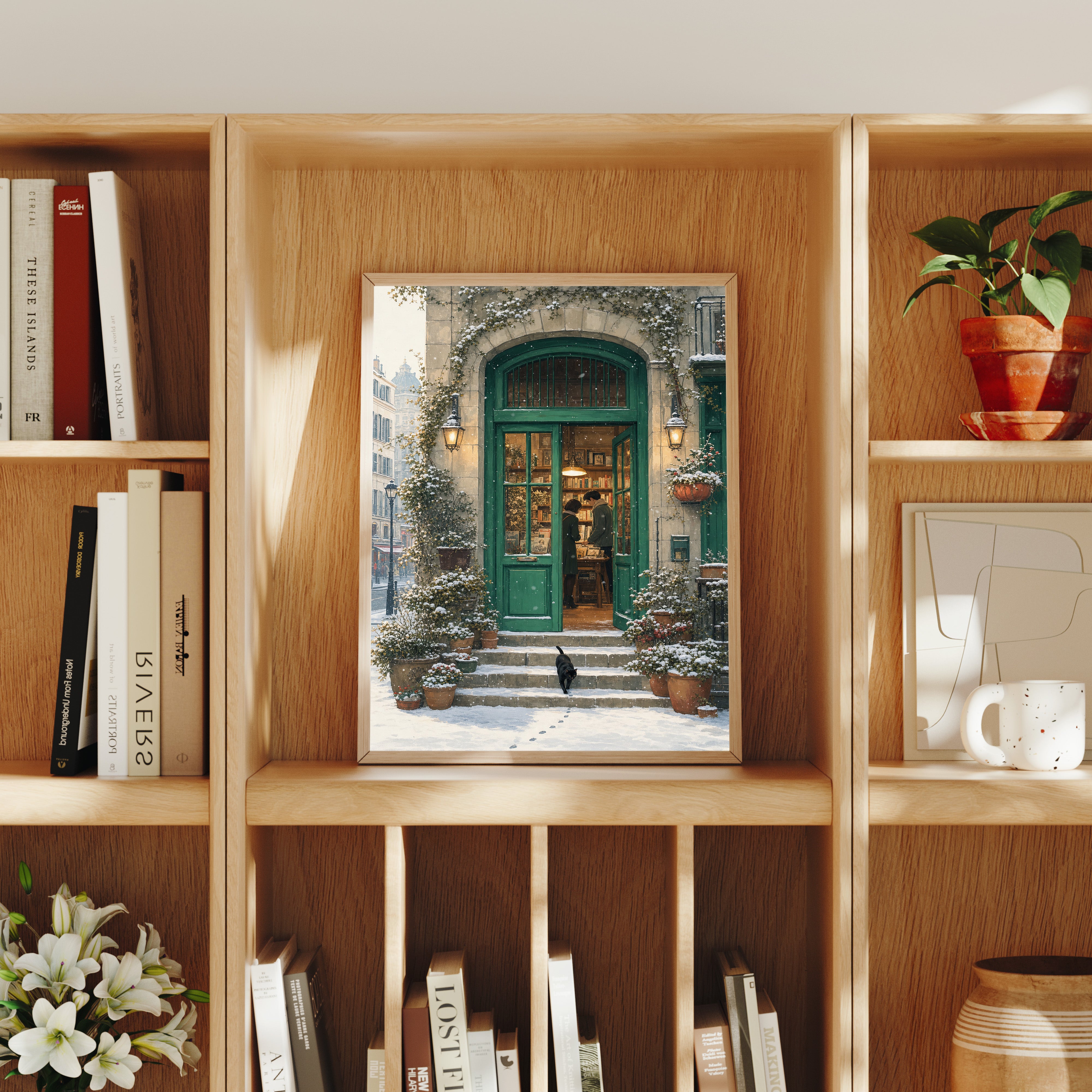 Bruges Snowy Green Door Bookstore Wall Art Print-thumbmail-8