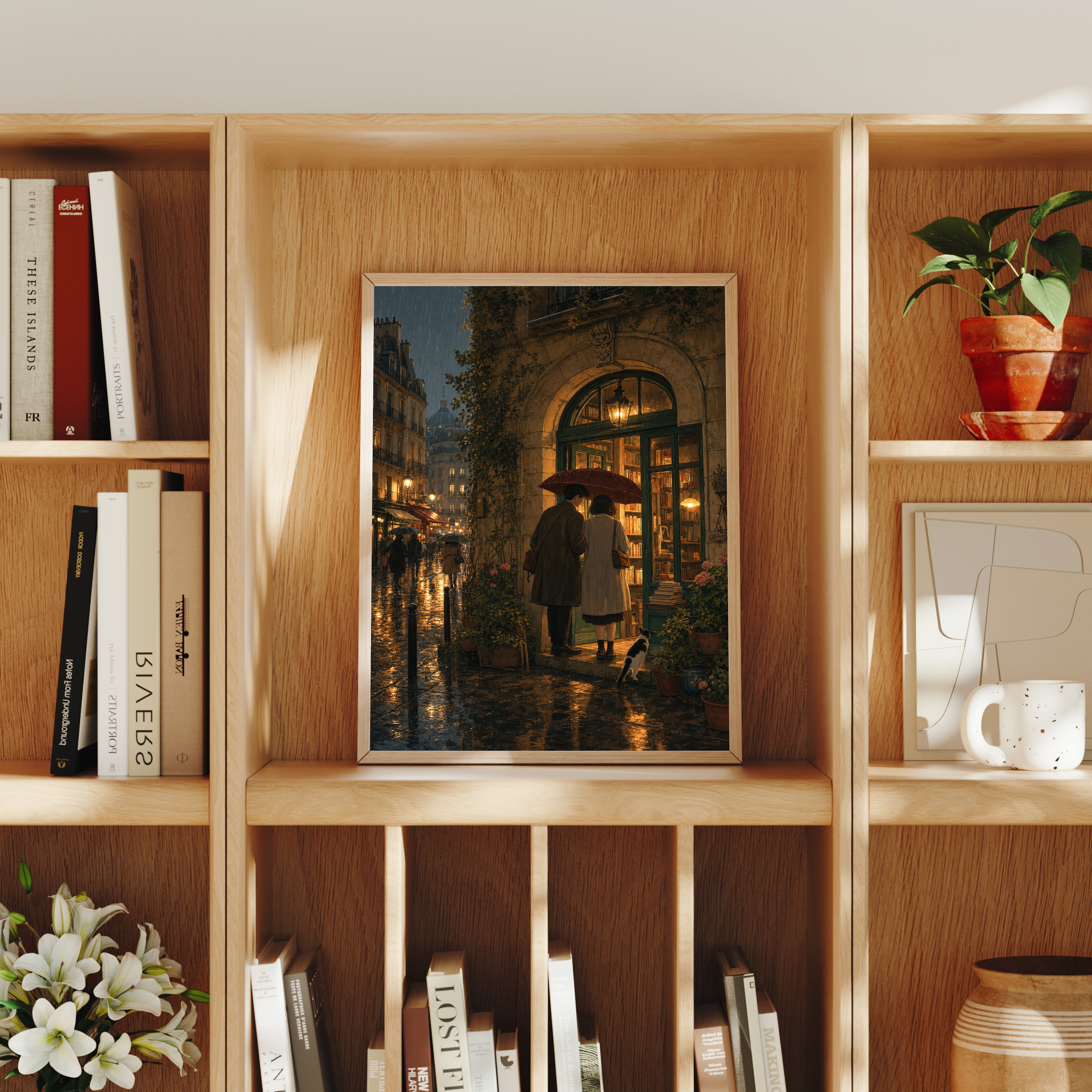 Paris Umbrella Bookstore Night Wall Art Print-thumbmail-8