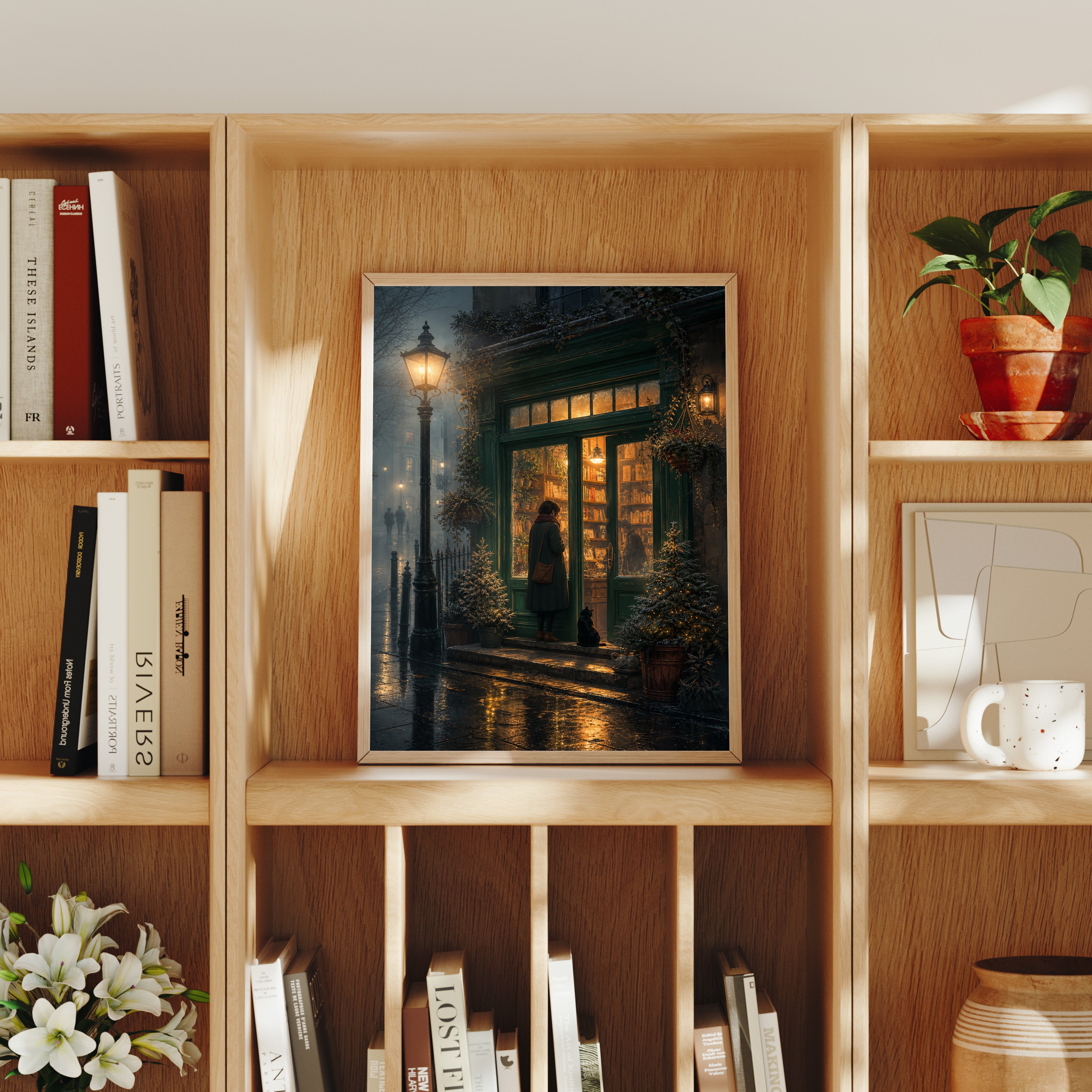 Edinburgh Lamp Post Bookstore Rain Wall Art Print-thumbmail-8