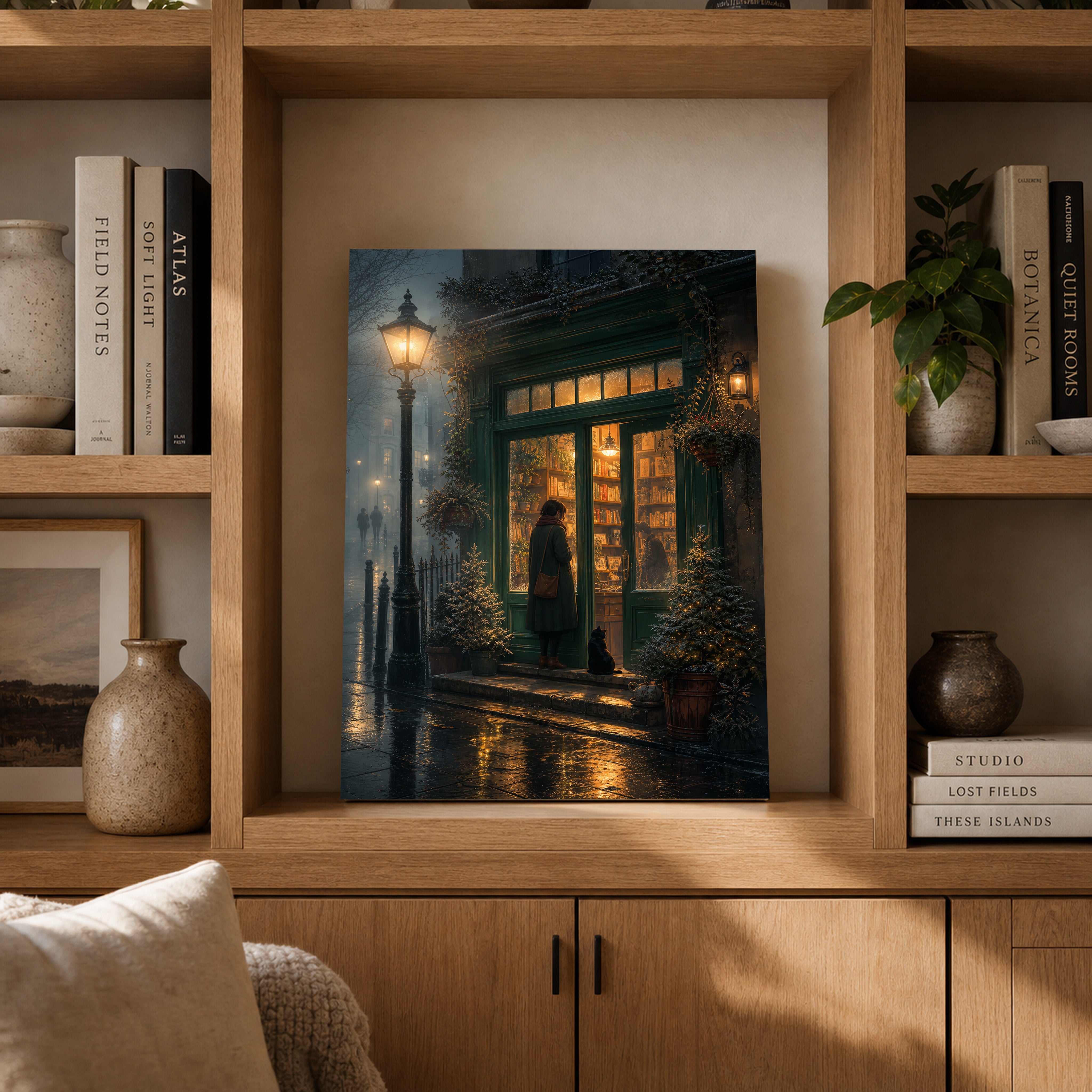 Edinburgh Lamp Post Bookstore Rain Wall Art Print-thumbmail-4
