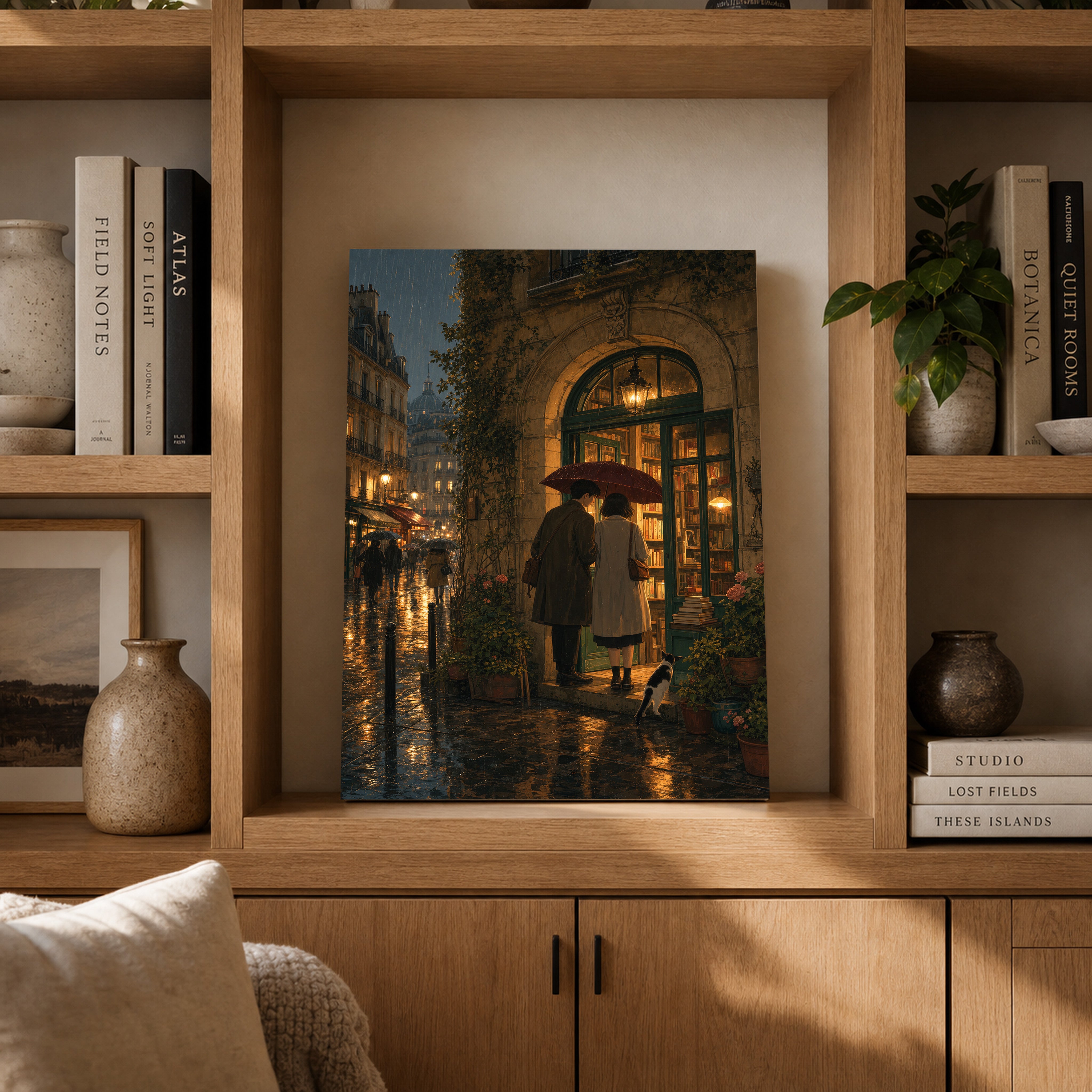 Paris Umbrella Bookstore Night Wall Art Print-thumbmail-4