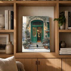 Bruges Snowy Green Door Bookstore Wall Art Print