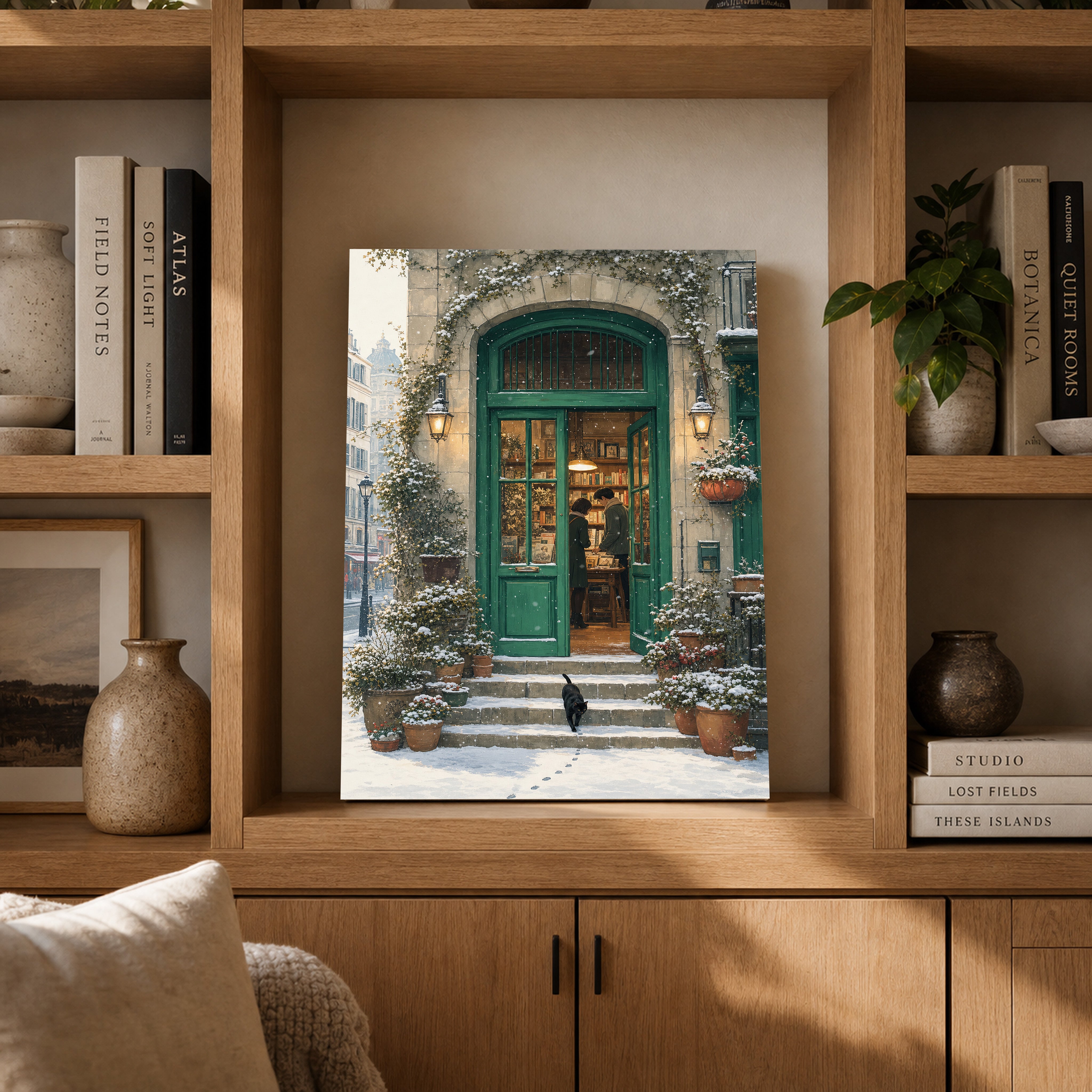 Bruges Snowy Green Door Bookstore Wall Art Print-thumbmail-4