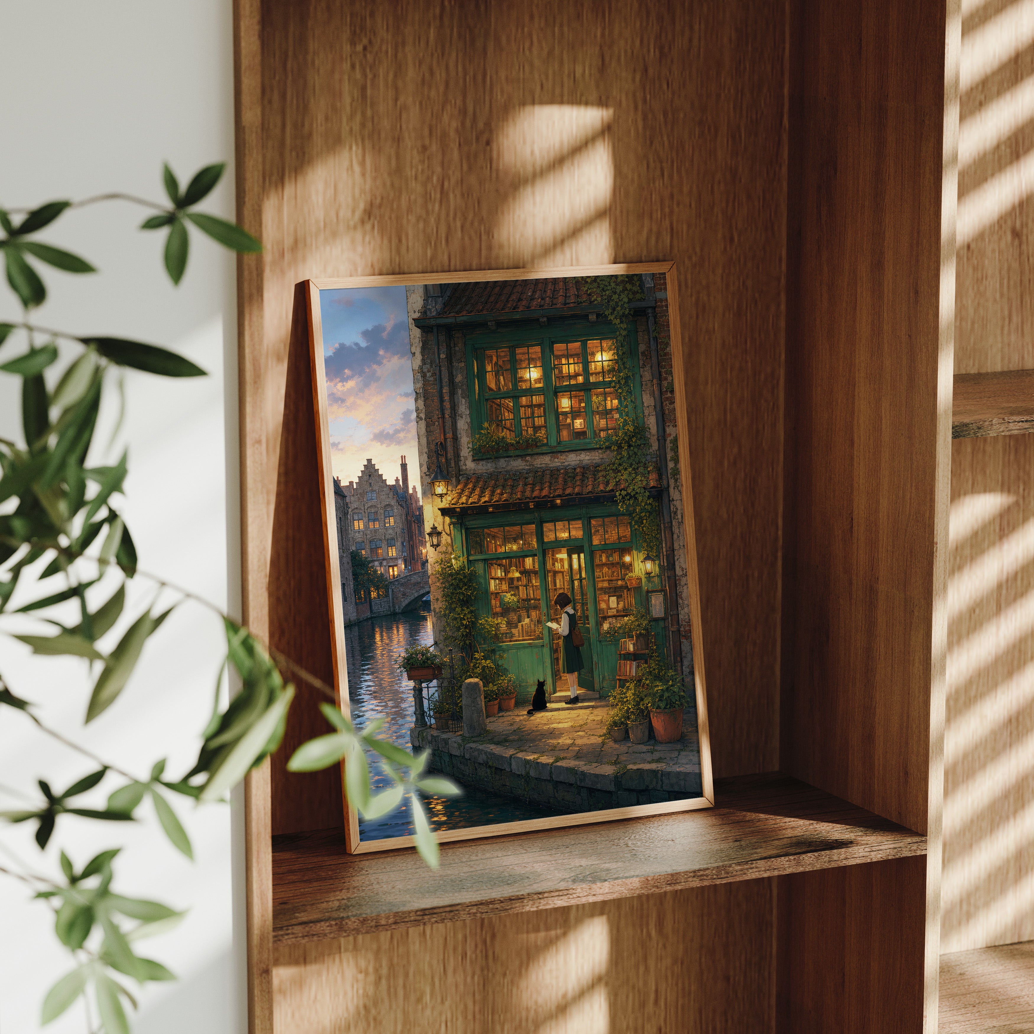 Amsterdam Canal Bookstore Twilight Wall Art Print-thumbmail-9