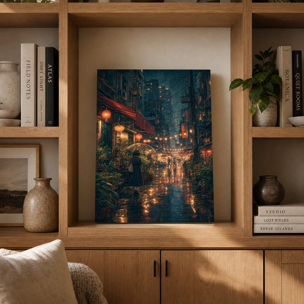 Kowloon Lantern Rain Alley Wall Art Print