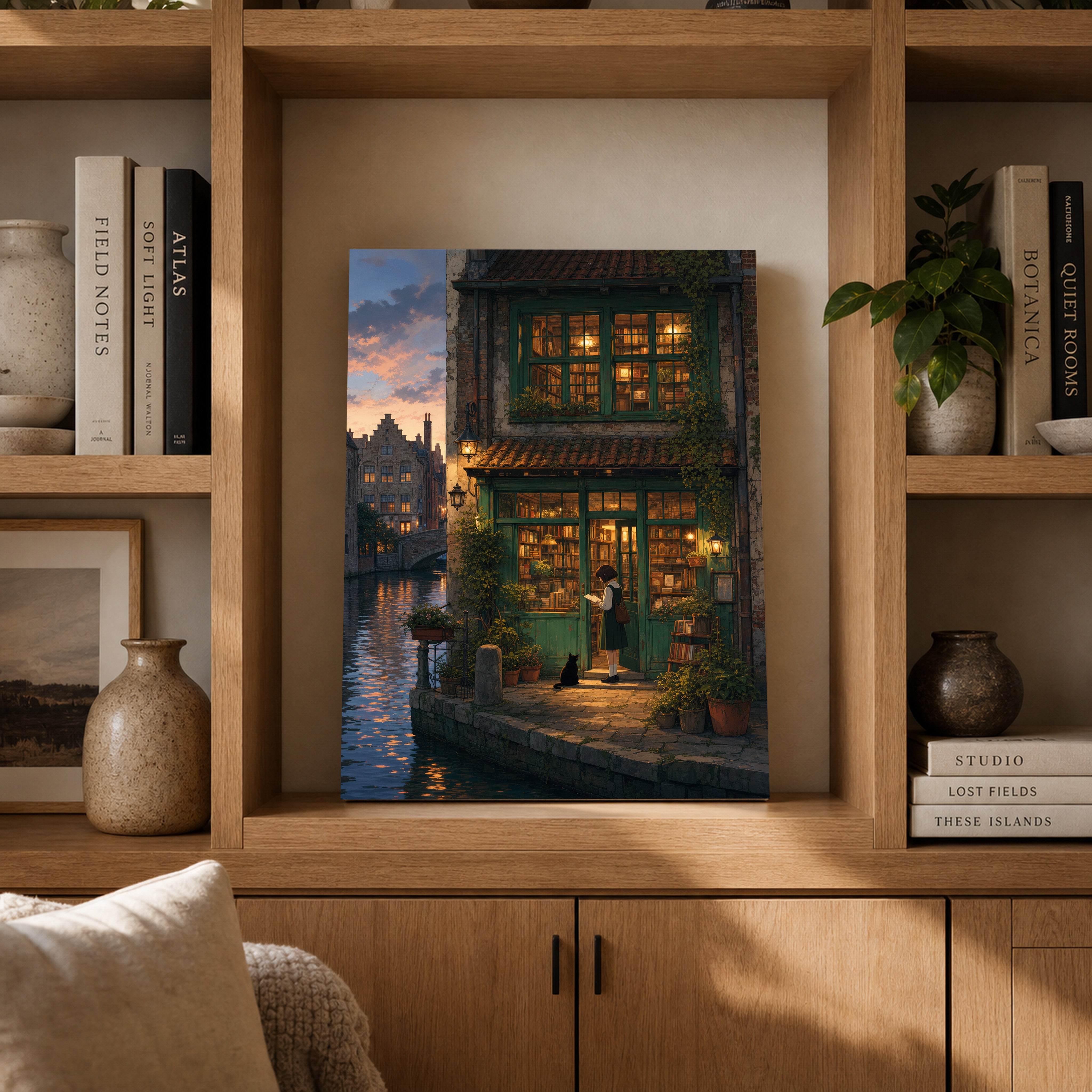 Amsterdam Canal Bookstore Twilight Wall Art Print-thumbmail-4