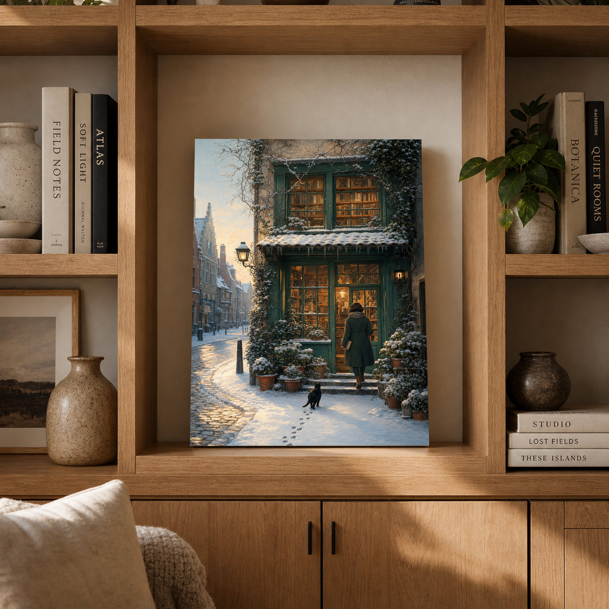 Amsterdam Snowy Bookstore Wall Art Print