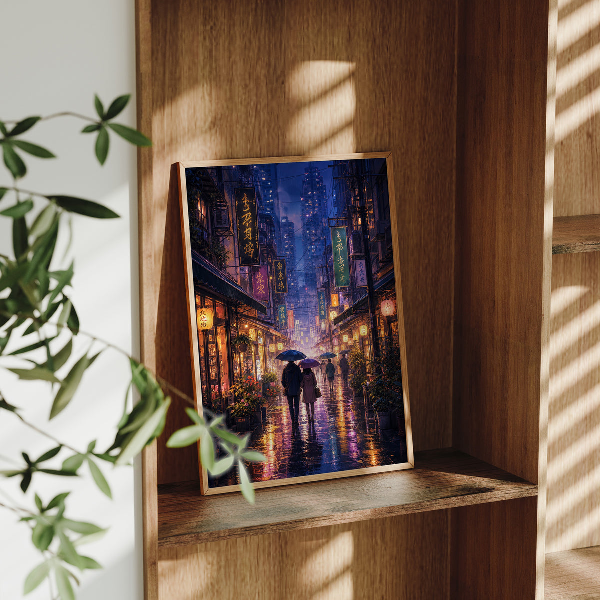 Mong Kok Night Market Rain Wall Art Print