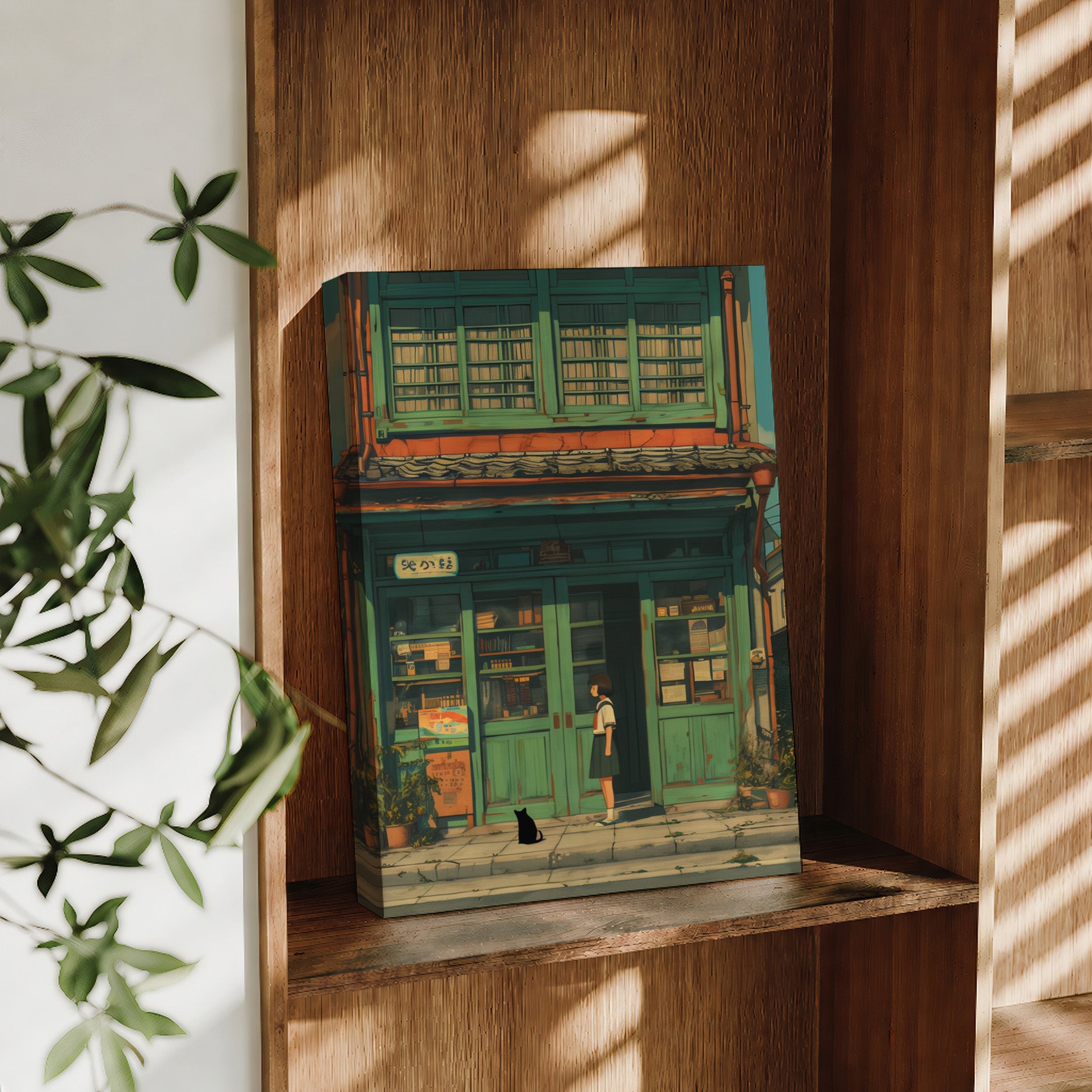 Bruges Quiet Bookstore large format wall art preview by Seji Art