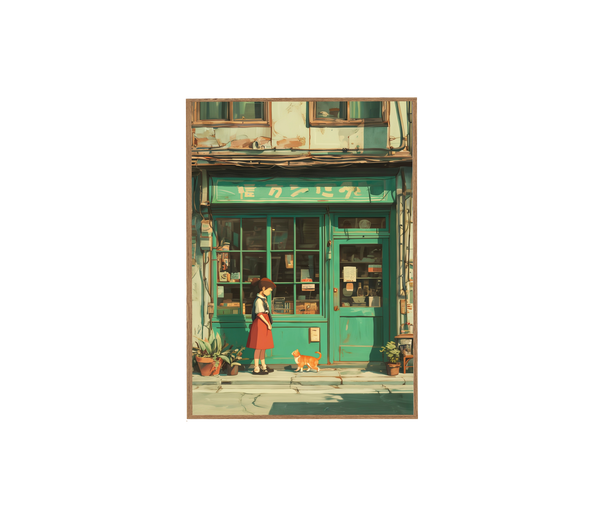 Edinburgh Cozy Bookstore wall art print by Seji Art