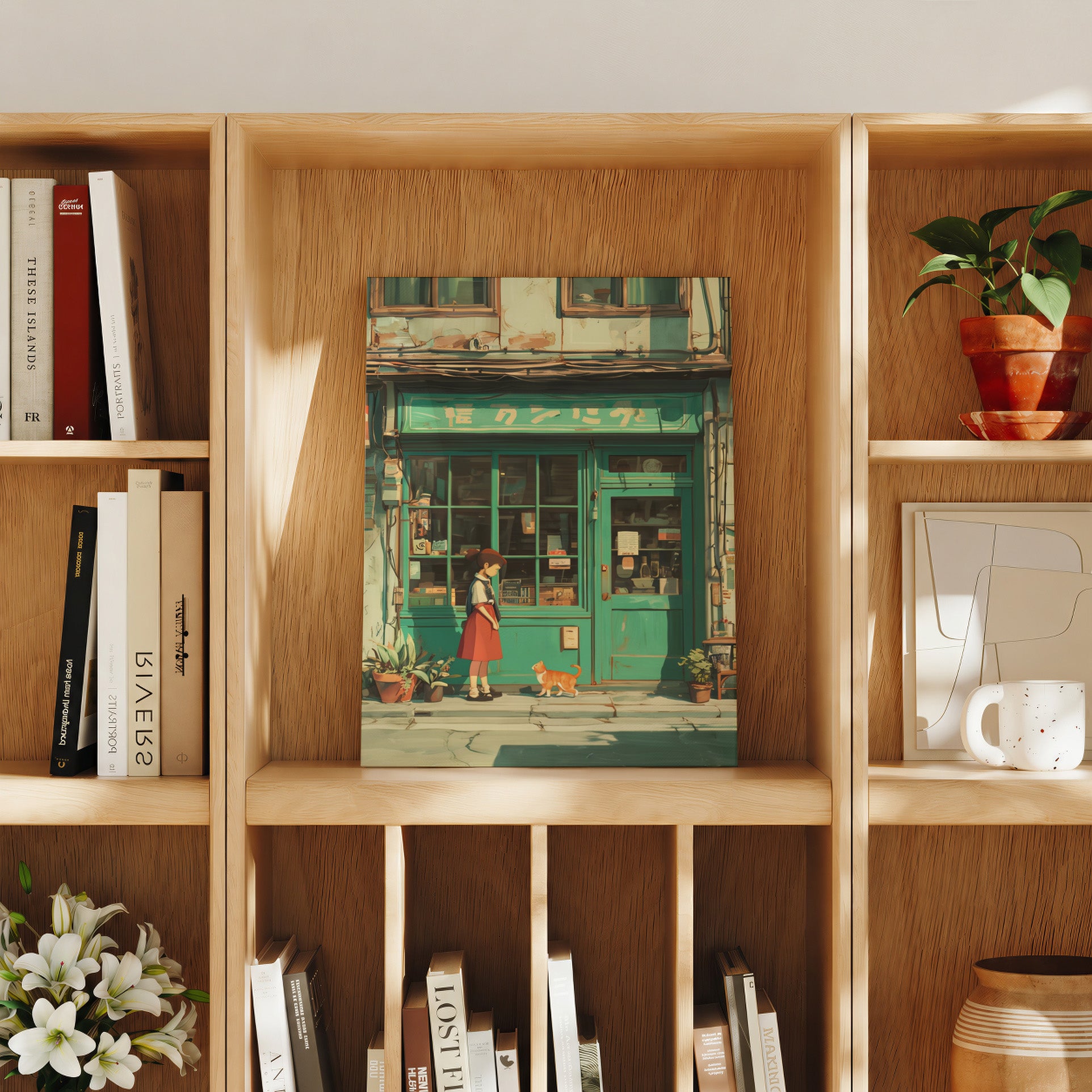 Edinburgh Cozy Bookstore travel art print product preview by Seji Art