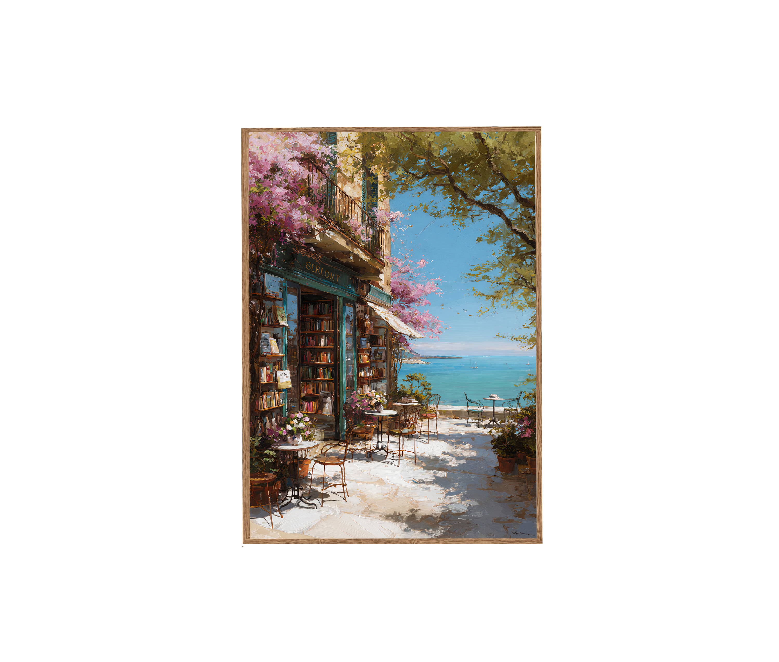 Spring Seaside Bookstore Art