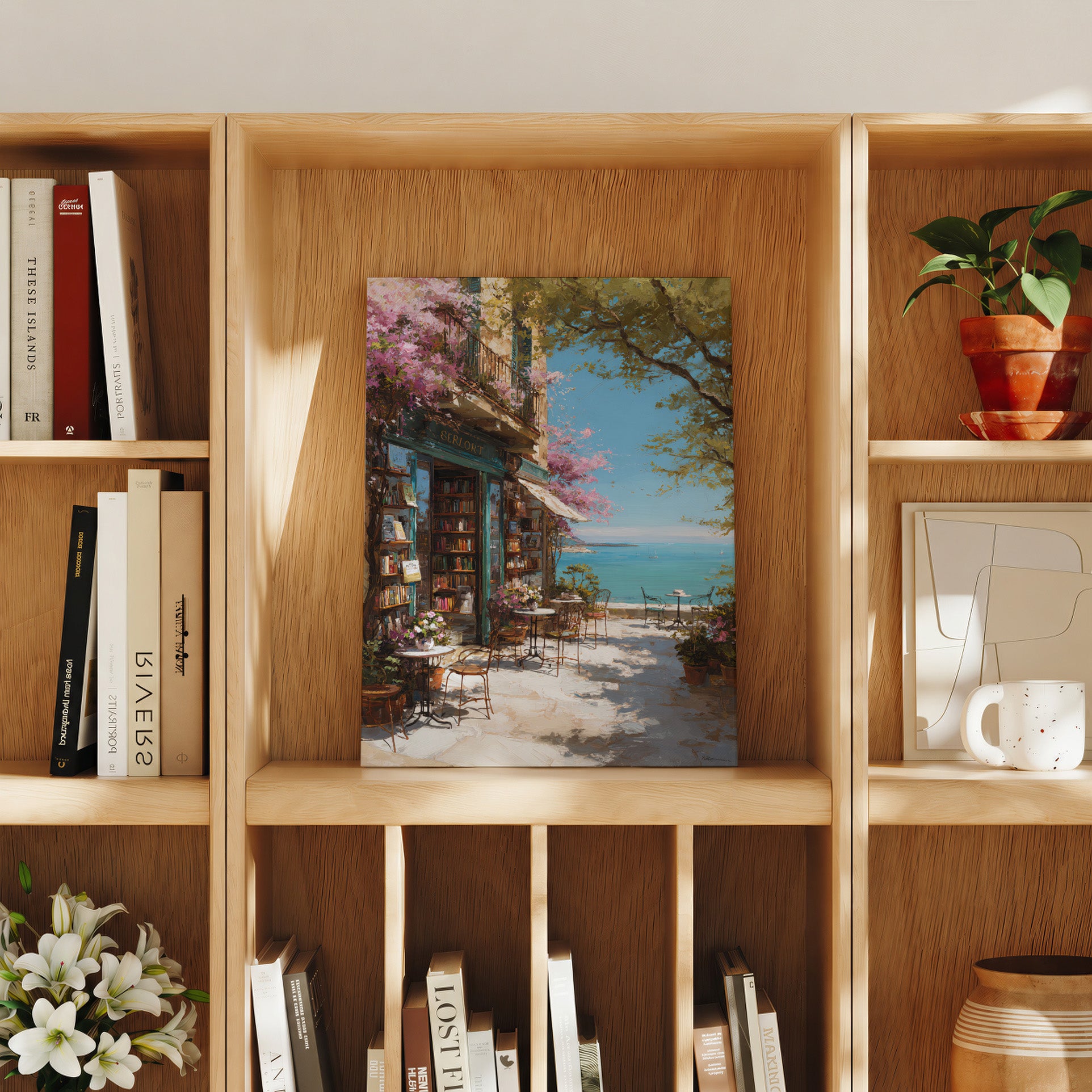 Kyoto Spring Bookstore large format wall art preview by Seji Art