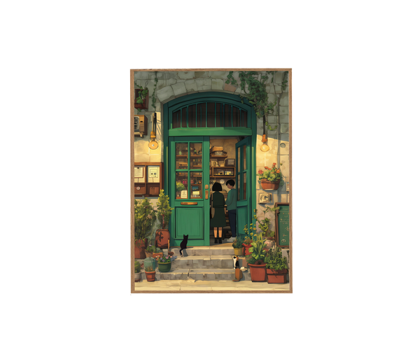 Paris Couple Bookstore wall art print by Seji Art