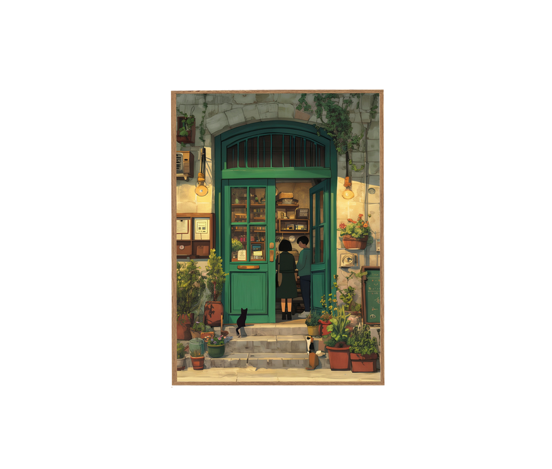Paris Couple Bookstore Wall Art Print