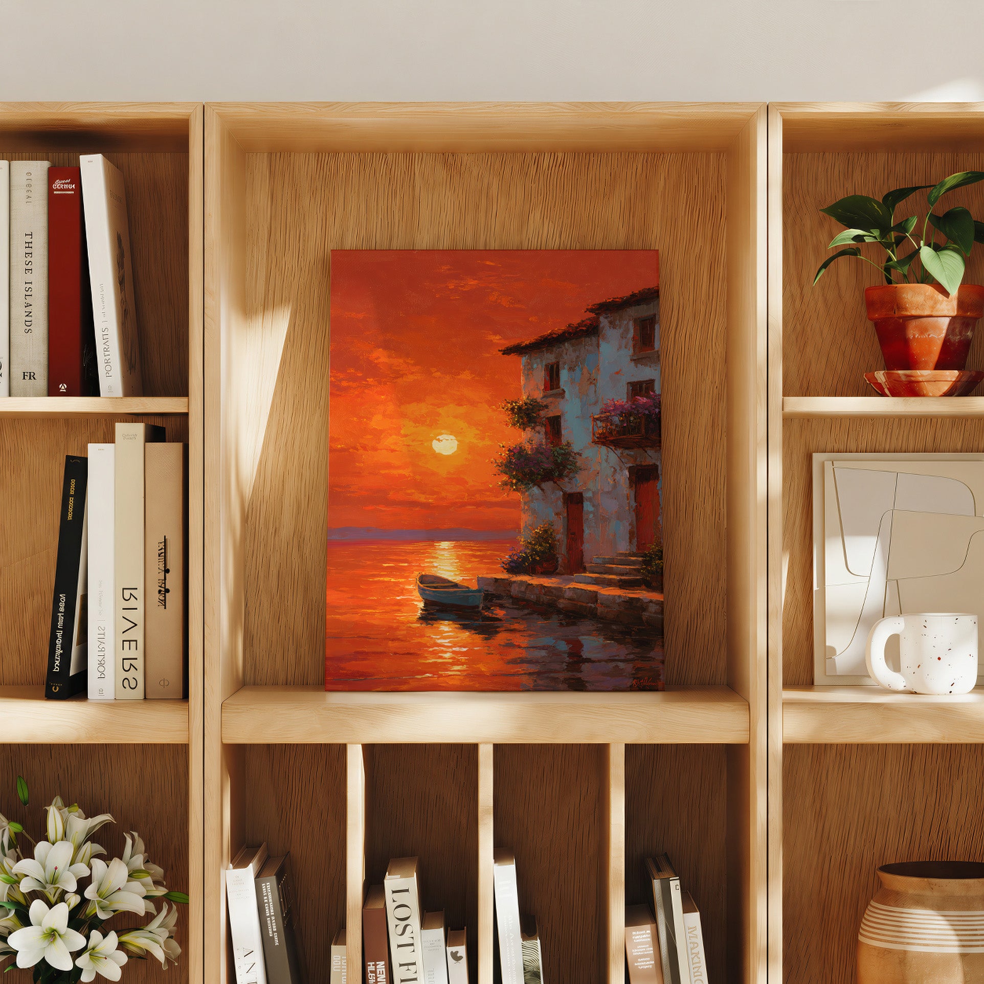 Maldives Sunset Boat large format wall art preview by Seji Art