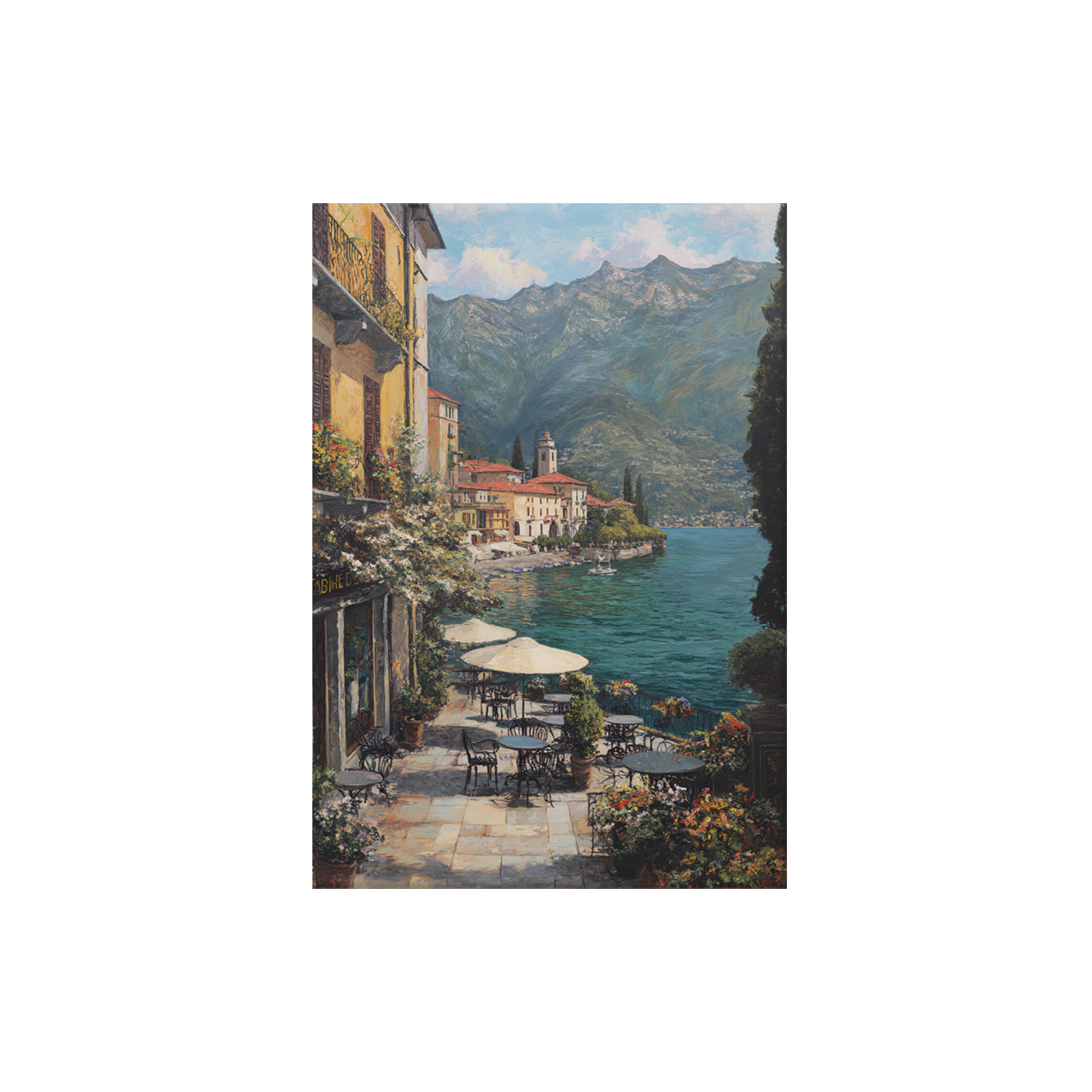 Lake Como Lakeside Cafe poster print preview by Seji Art