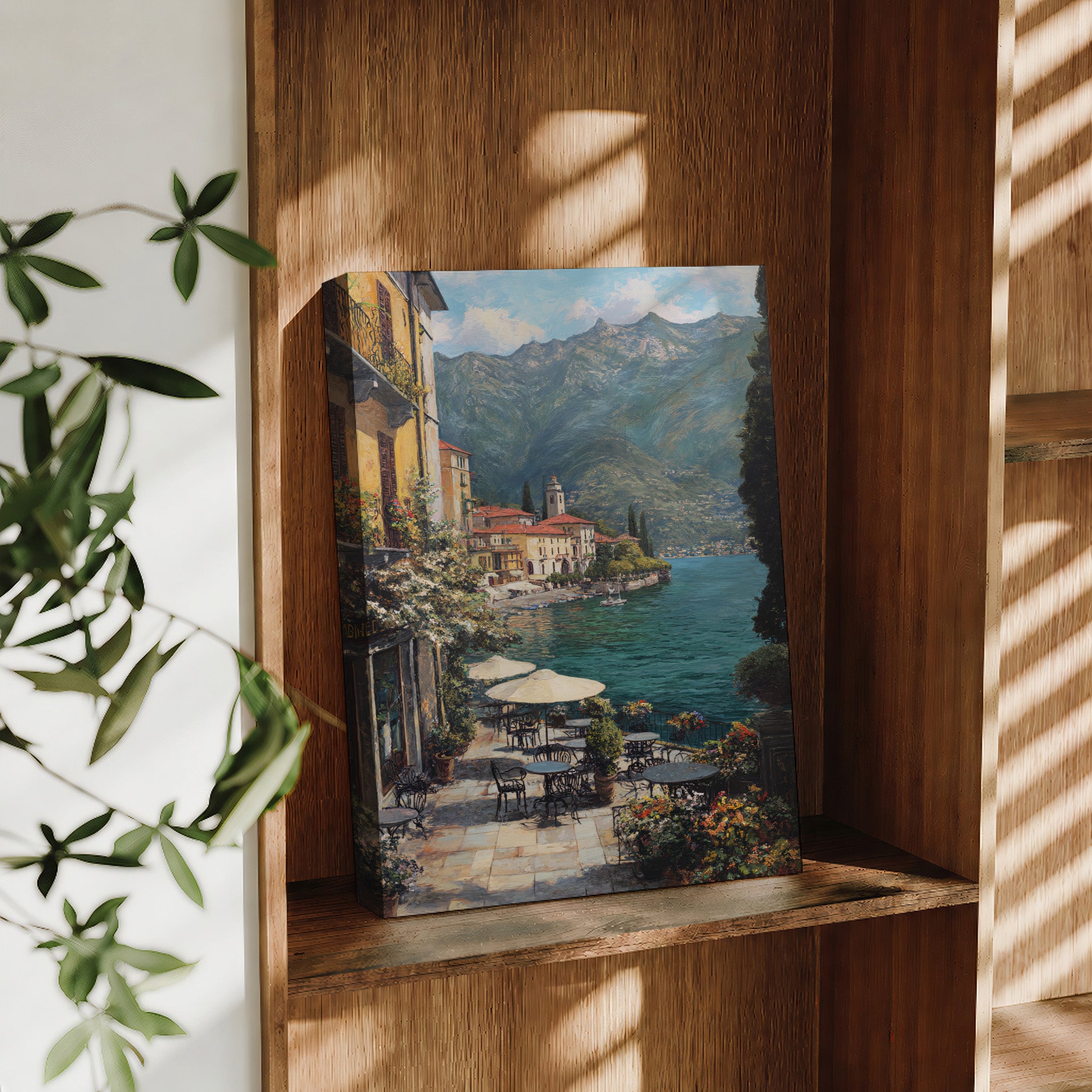 Lake Como Lakeside Cafe large format wall art preview by Seji Art