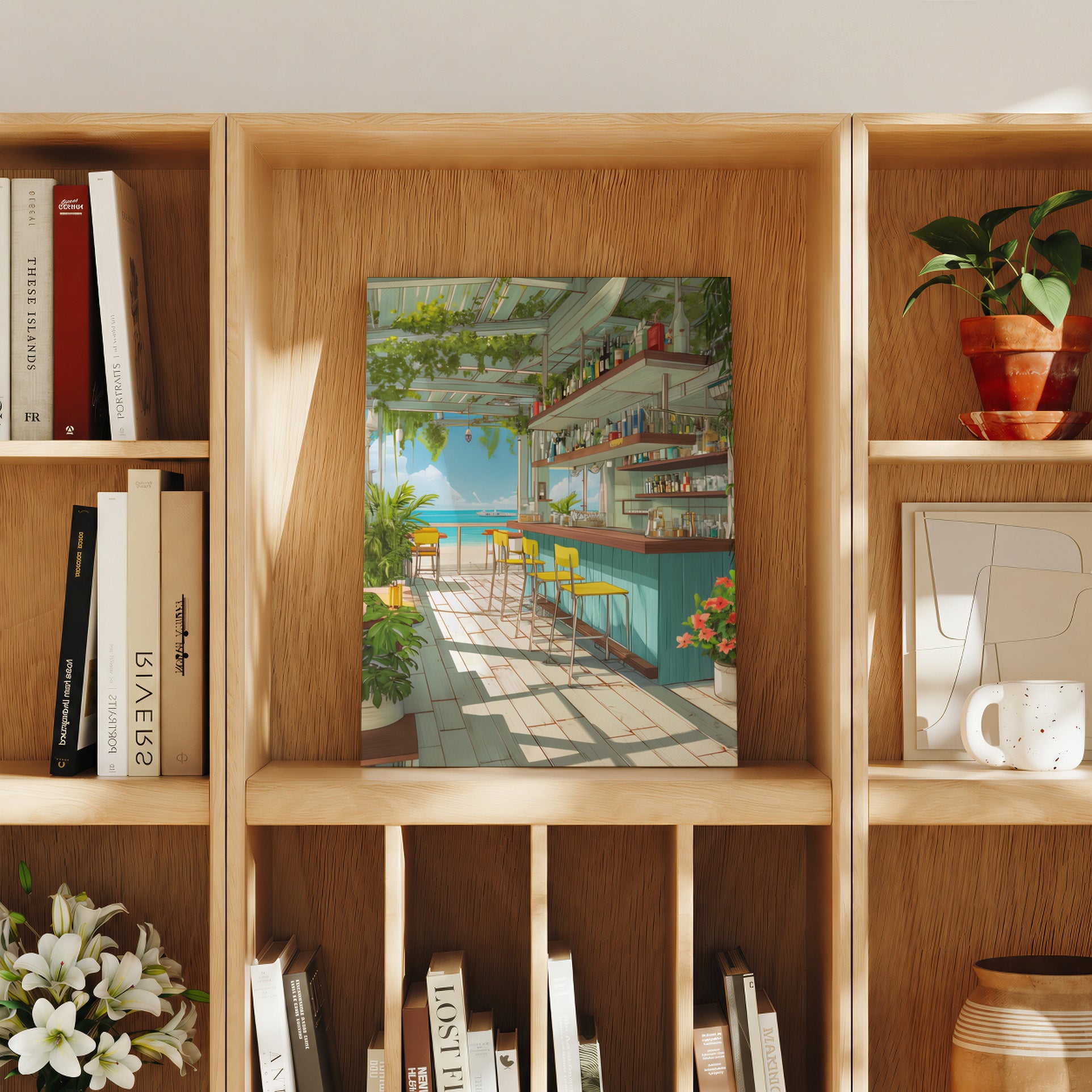 Cannes Oceanside Bar travel art print product preview by Seji Art