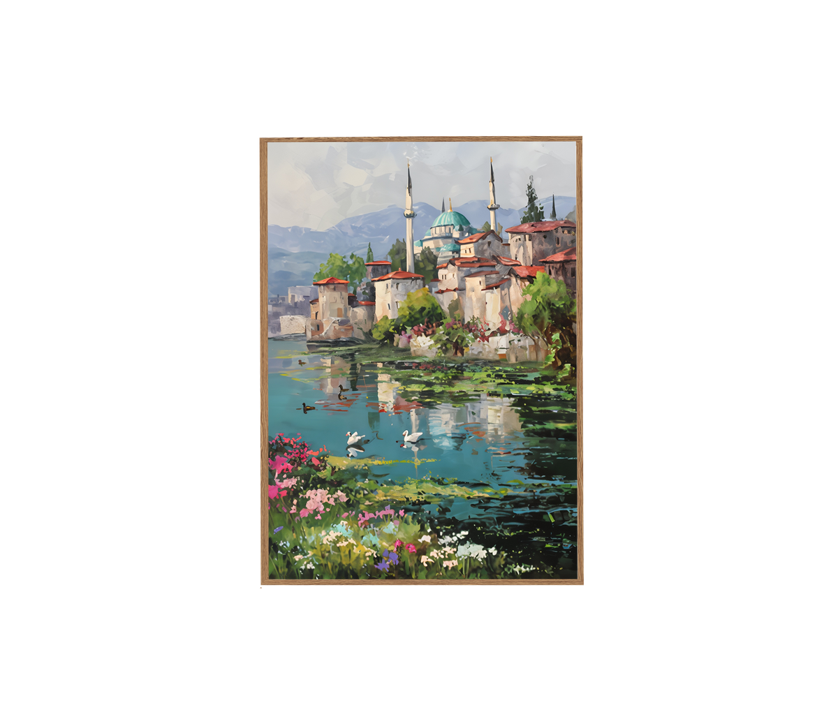 Iznik Lakeside Mosque Swans Wall Art Print poster original preview