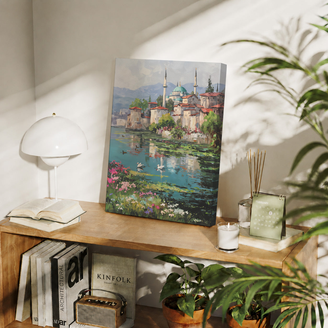 Iznik Lakeside Mosque Swans gallery wall decor mockup by Seji Art