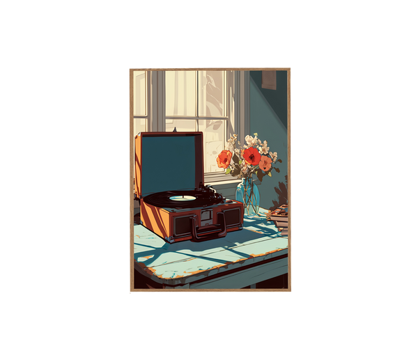 Vintage Vinyl Record Studio Still Life wall art print by Seji Art