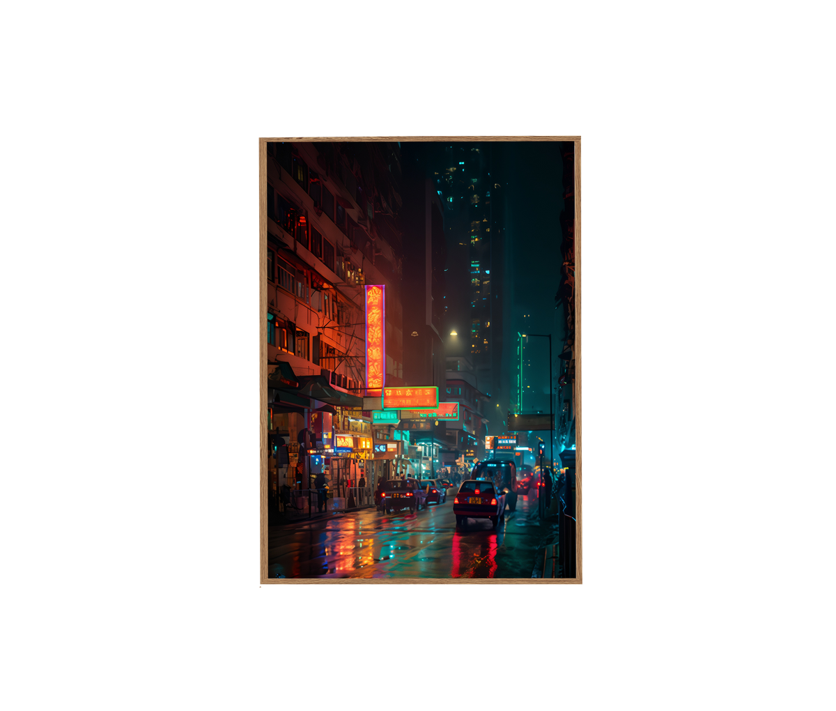 Yee Wo Street Causeway Bay Hong Kong Rainy Taxi Wall Art Print poster original preview